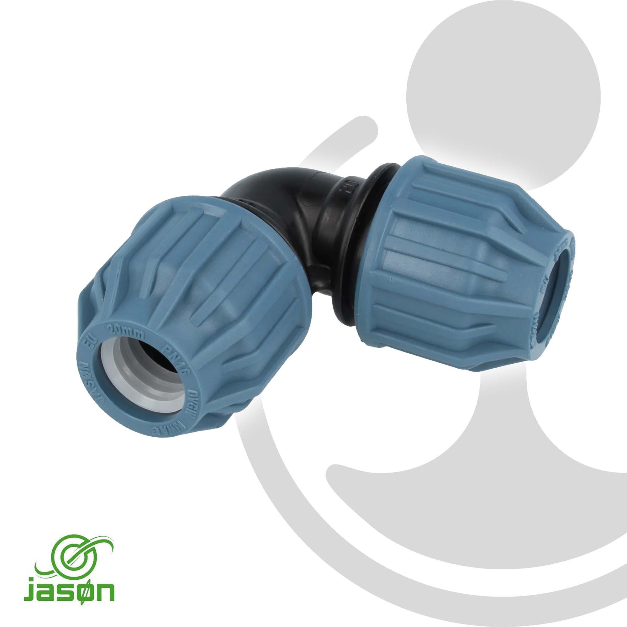 Mega Group Rohrverbinder PP-Klemmkupplung, 90° Winkel - für PE-Rohr - DVGW zugelassen