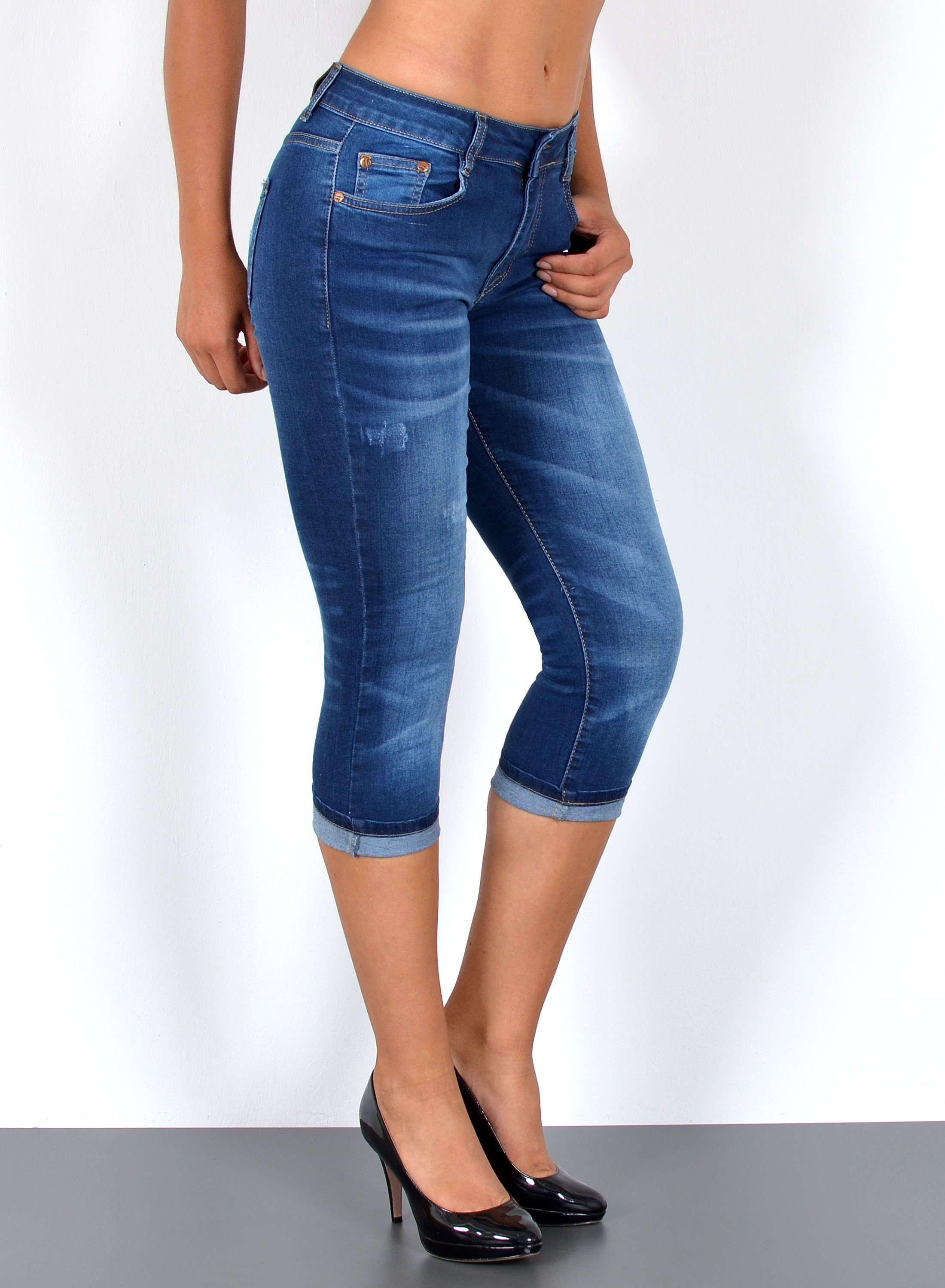 ESRA Caprijeans Damen Jeans Capri Hose High Waist Jeans Damen mit hoher Lei günstig online kaufen