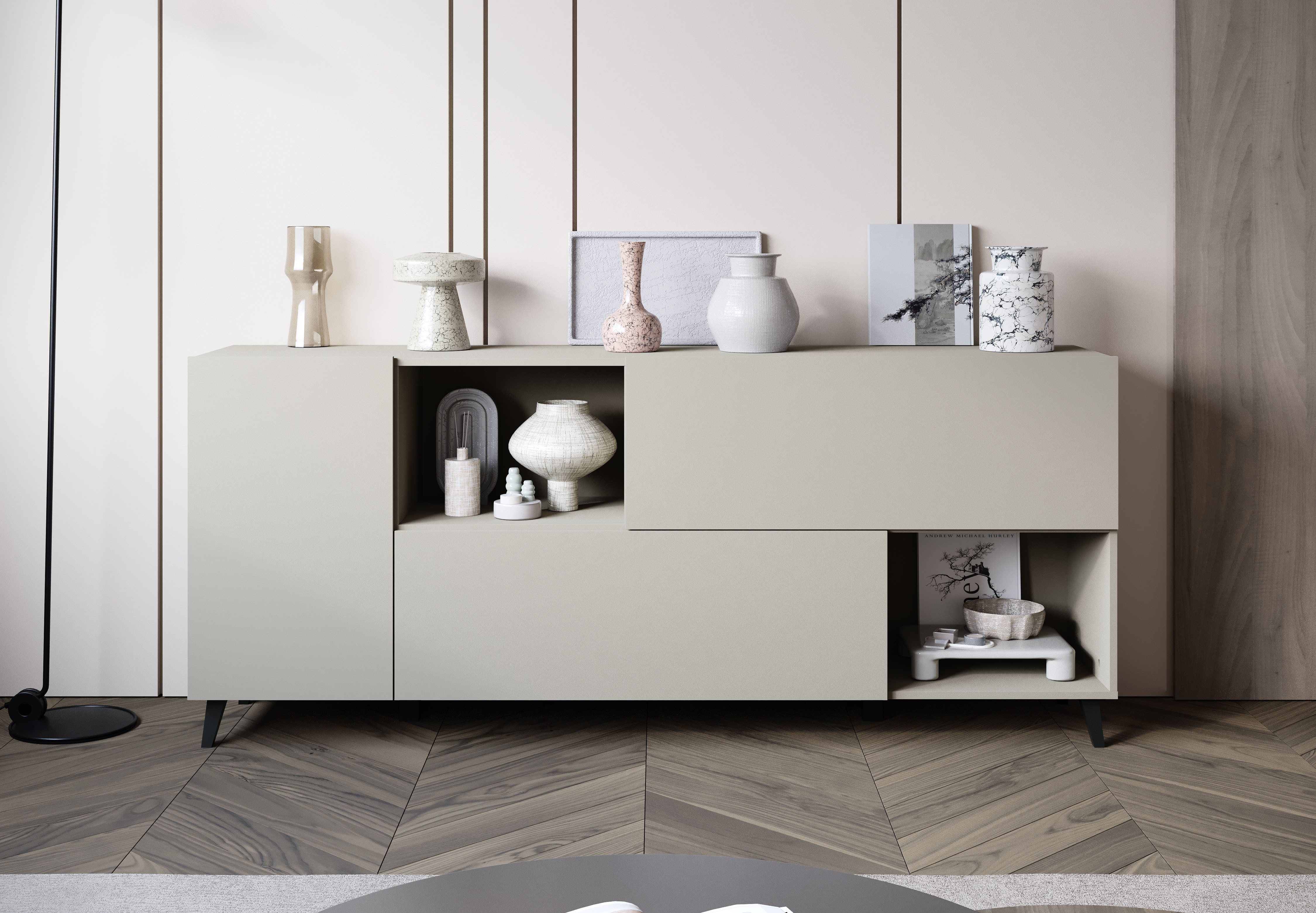 Home affaire Sideboard Phuket, Kommode mit 1 Tür, 2 Klappen und offenen Fächern (1 St), 180 cm breit, modernes Design mit viel Stauraum