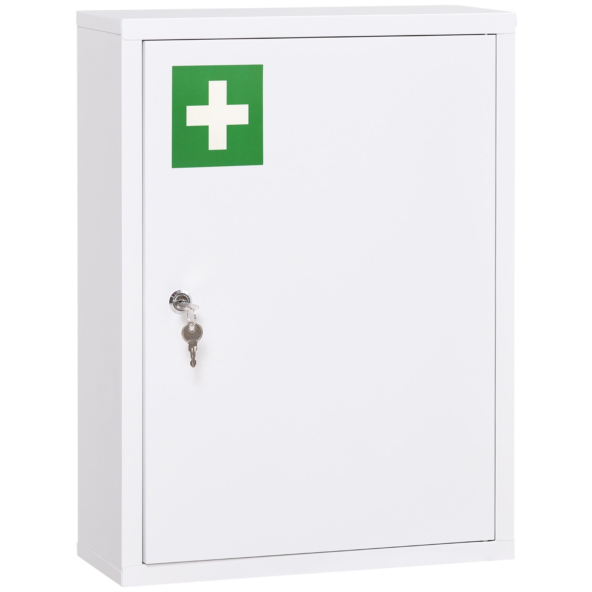 Kleankin Medizinschrank Apothekerschrank mit 3 Fächern (Erste Hilfe Schrank, 1-St., Medikamentenschrank) Stahl, Weiß, 40 x 15 x 53,5 cm