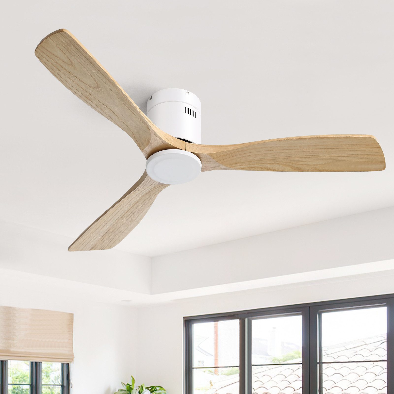 Sofucor Deckenventilator aus Massivholz ohne Licht, 136 cm, mit reversibler Funktion, 6 Geschwindigkeitsstufen, Ohne Licht