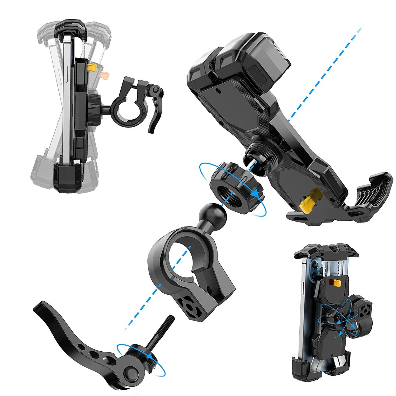 TUWENA Mobile Phone Holder for Motorcycle and Bicycle, 360° Rotation, Compatible with iPhone and Samsung Smartphones (up to 7 inches, for iPhone, Samsung, Huawei, and Xiaomi series phones, 360° Adjustable)