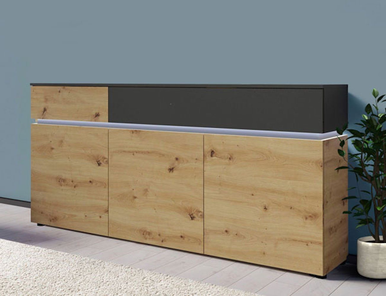 Feldmann-Wohnen Sideboard Luci, 180cm artisan eiche kosmos grau 3-türig