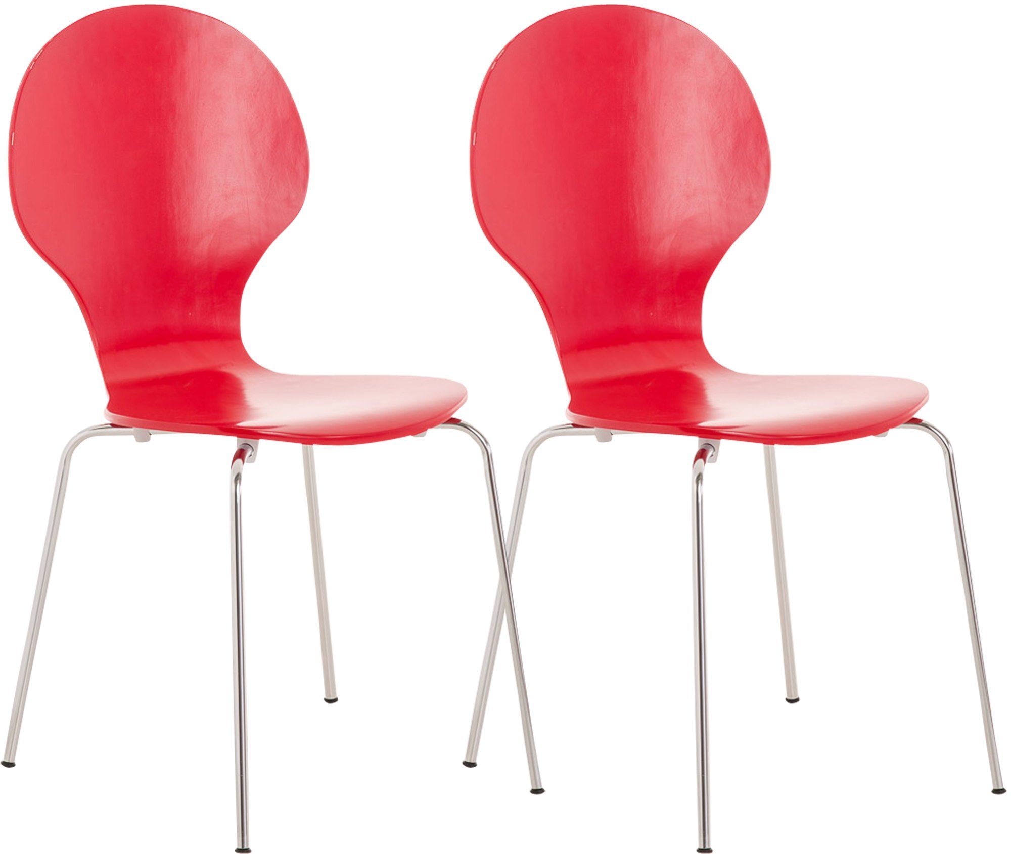 TPFLiving Besucherstuhl Daggy mit ergonomisch geformter Sitzfläche - Konferenzstuhl (Besprechungsstuhl - Warteraumstuhl - Messestuhl, 2 St), Gestell: Metall chrom - Sitzfläche: Holz rot