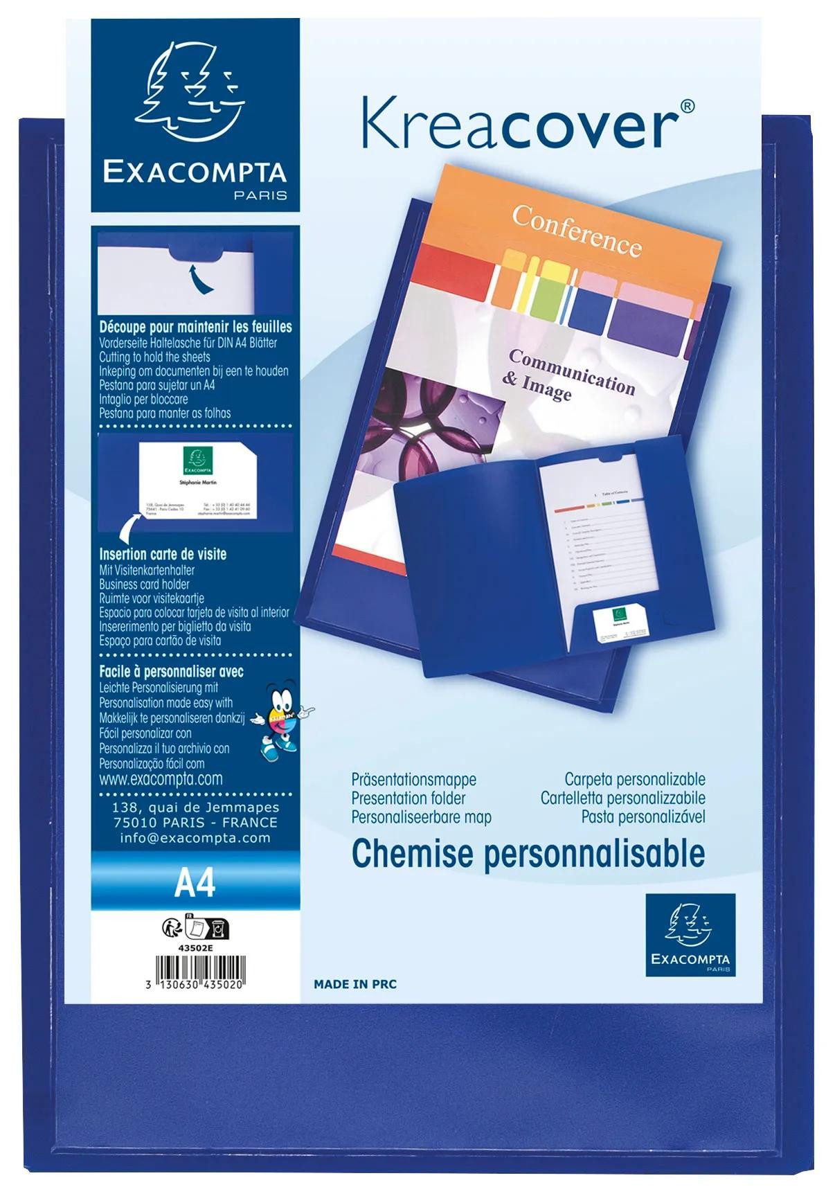 EXACOMPTA Konferenzmappe 30x Präsentationsmappe aus PP, für Format A4, Kreacover, Blau, 43502E, Paräsentationsmappen Personalisierbar