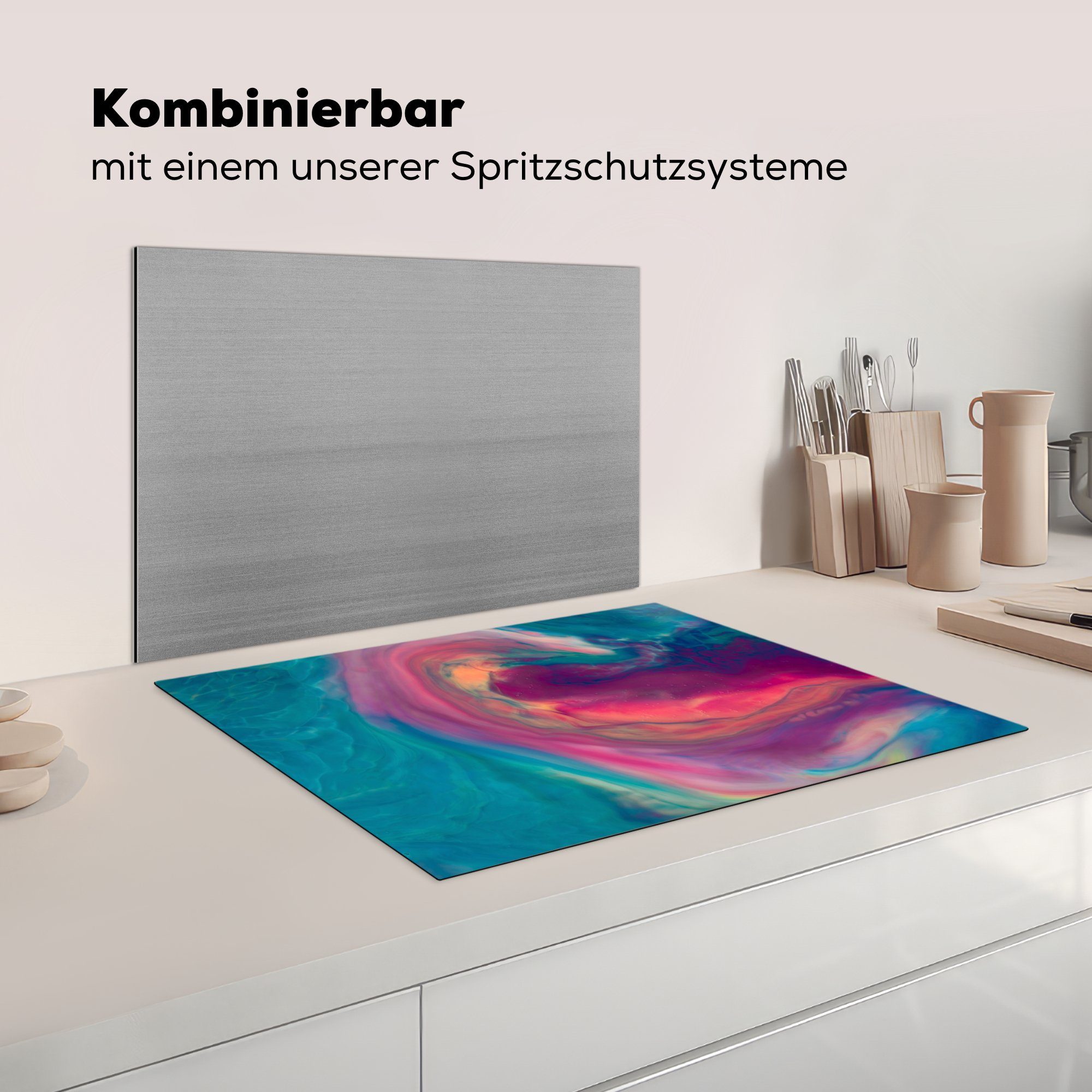 flüssiger Abstrakter Herdblende-/Abdeckplatte (1 für 71x52 tlg), Hintergrund, küche, MuchoWow Induktionskochfeld cm, Vinyl, die Ceranfeldabdeckung Schutz