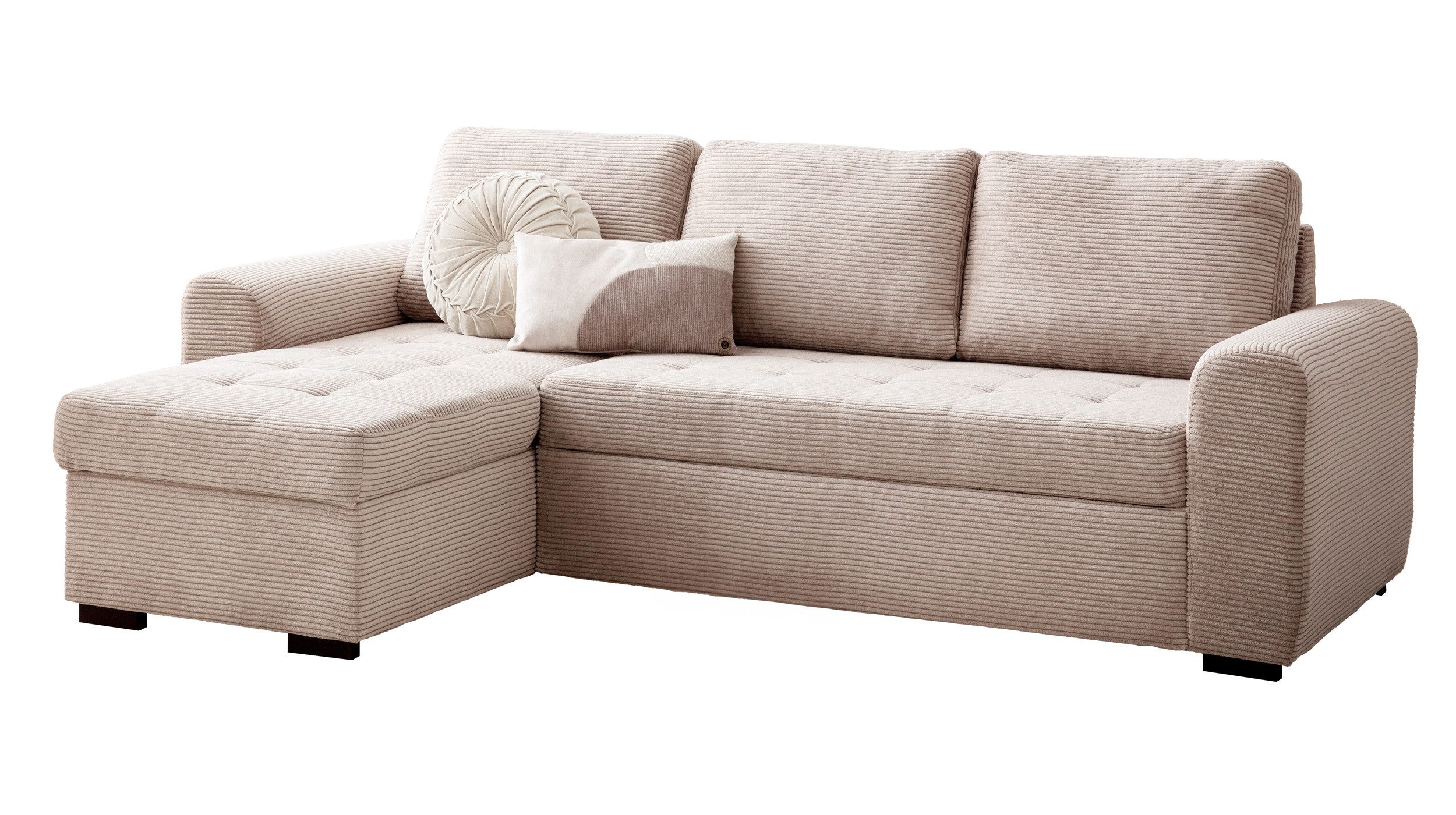 Massivart® Ecksofa mit Schlaffunktion / Cord beige / 243 cm / Modell Poll, günstig online kaufen