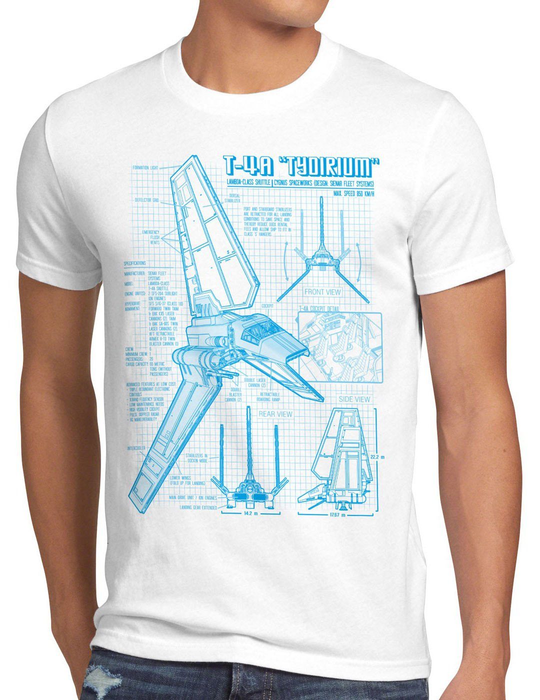 style3 Print-Shirt Herren T-Shirt Tydirium Lambda T-4A Shuttle blaupause raumfähre weiß