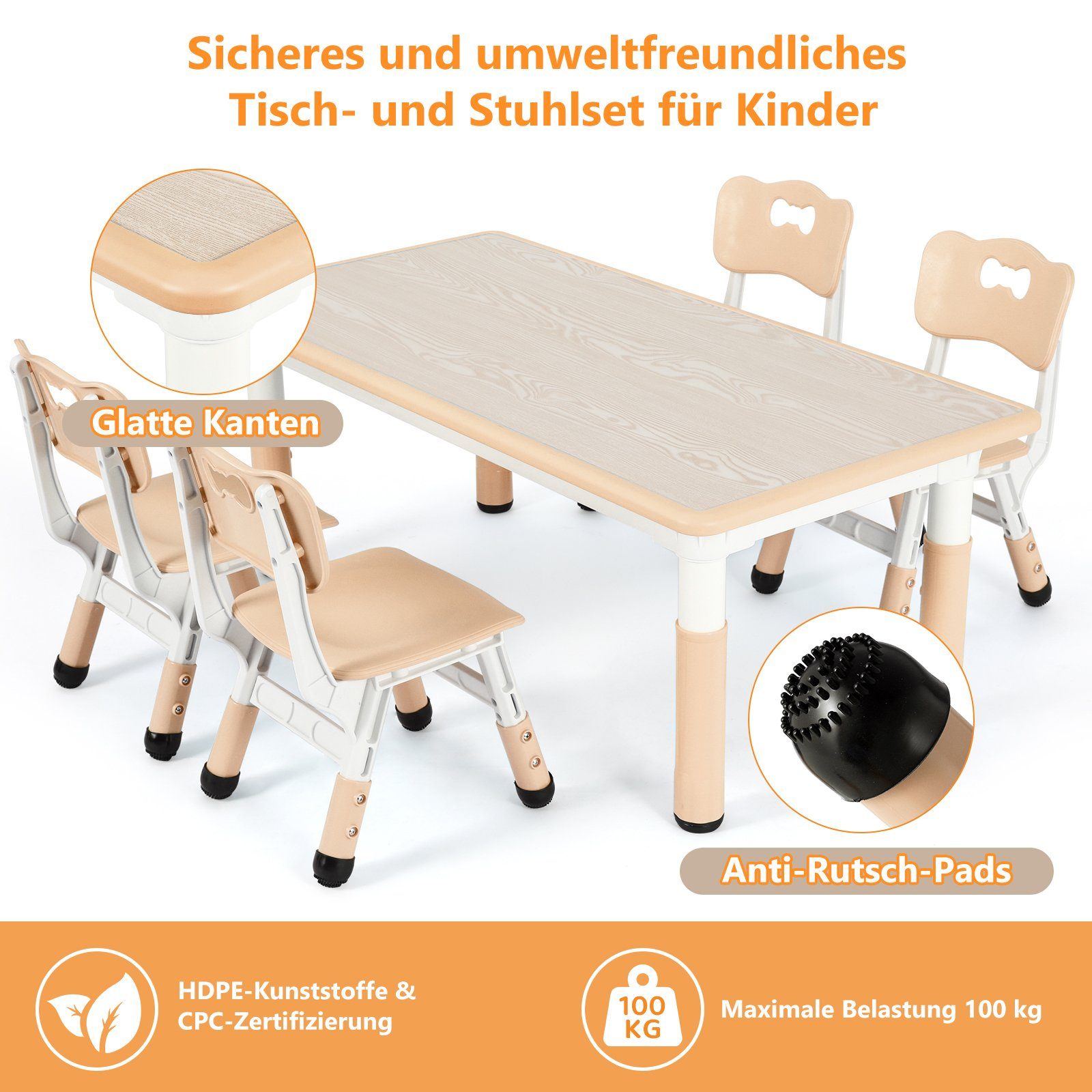 TLGREEN Kindersitzgruppe Kindertisch mit 4 Stühlen, günstig online kaufen