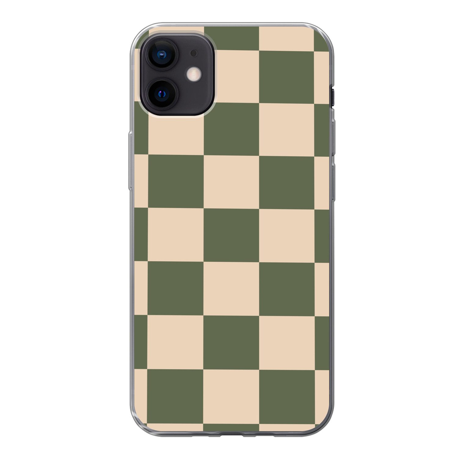 MuchoWow Handyhülle für Apple iPhone 12 mini Schachbrettmuster - Grün - Beige - Blöcke, Smartphone-Bumper, Print, Handy Schutzhülle Dünn