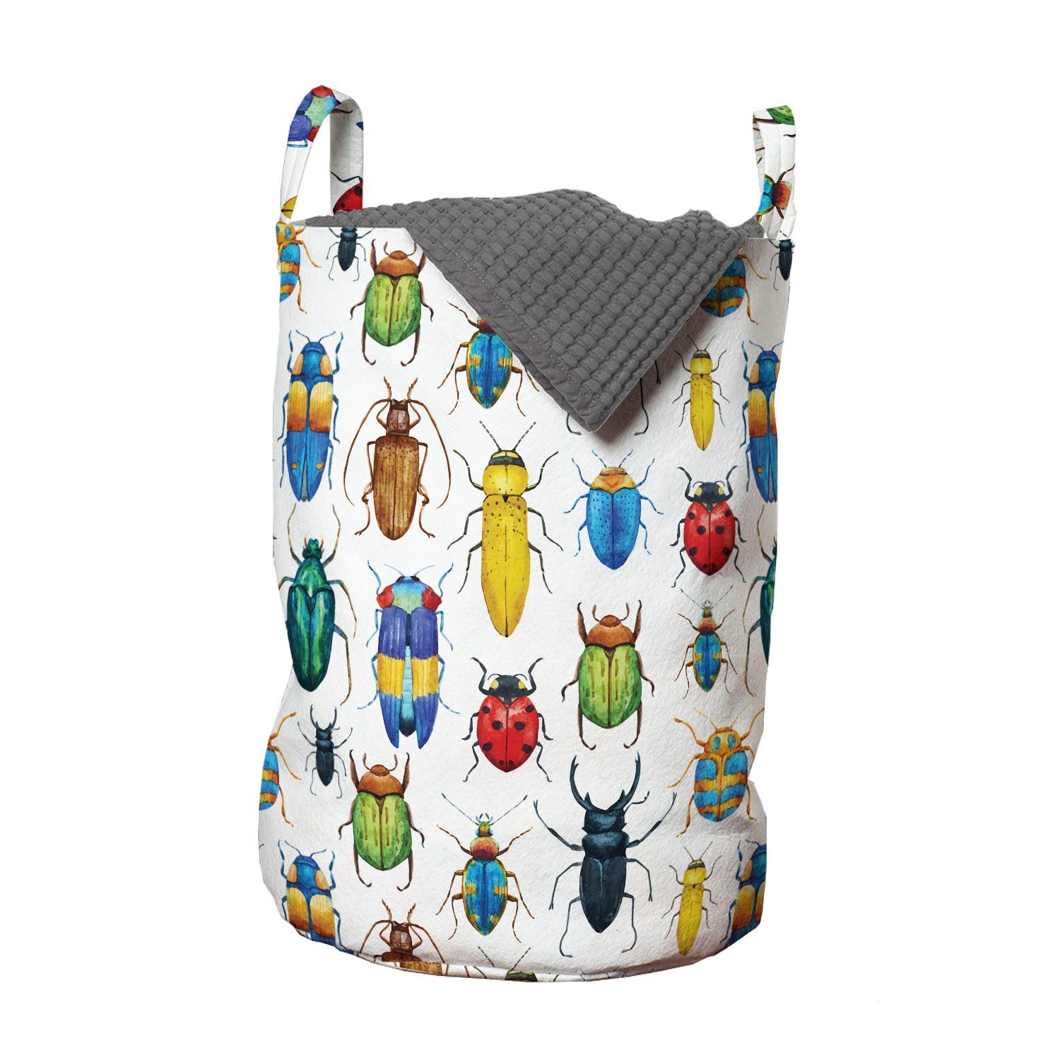 Abakuhaus Wäschesäckchen Wäschekorb mit Griffen Kordelzugverschluss für Waschsalons, Insekten Bunte Insekten