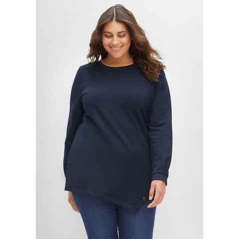 Sheego Sweatshirt Große Größen mit asymmetrischem Saum und Zierknöpfen