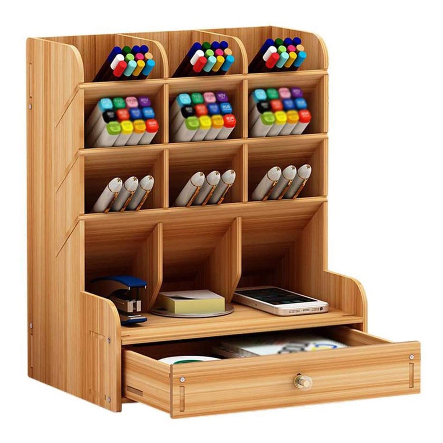 zggzerg Regal-Schreibtisch Schreibtisch-Organizer aus Holz, multifunktionale Schublade Kirsche