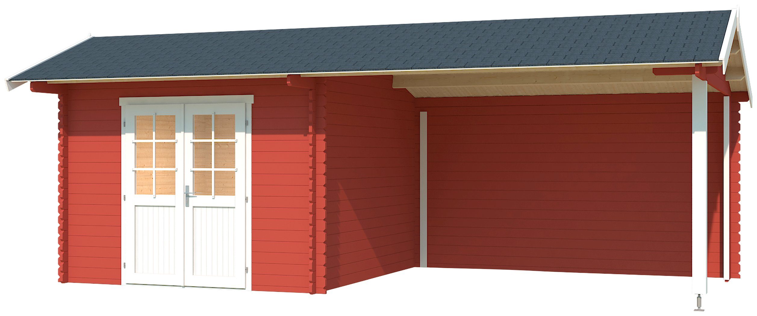 LASITA MAJA Gartenhaus New York, BxT: 700x389 cm, (Set), Blochbohlenhaus 34mm, Fundamentmass 3000x3000+3800, Schwedenrot