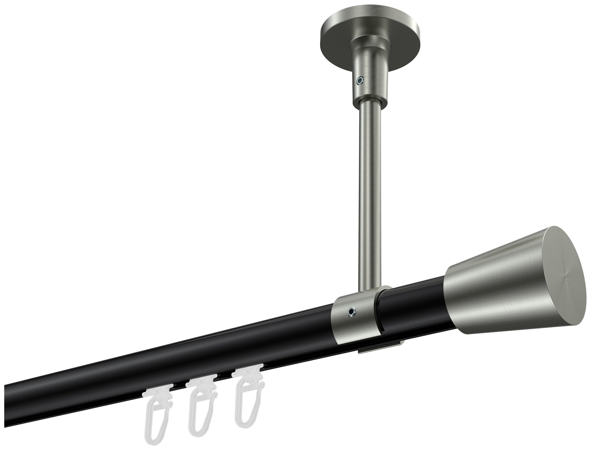 INTERDECO Innenlaufschiene Sonette Sitra, Ø 20 mm, 1-läufig, Fixmaß, kürzbar, Deckenmontage, Aluminium, Schwarz / Edelstahl-Optik / Bicolor