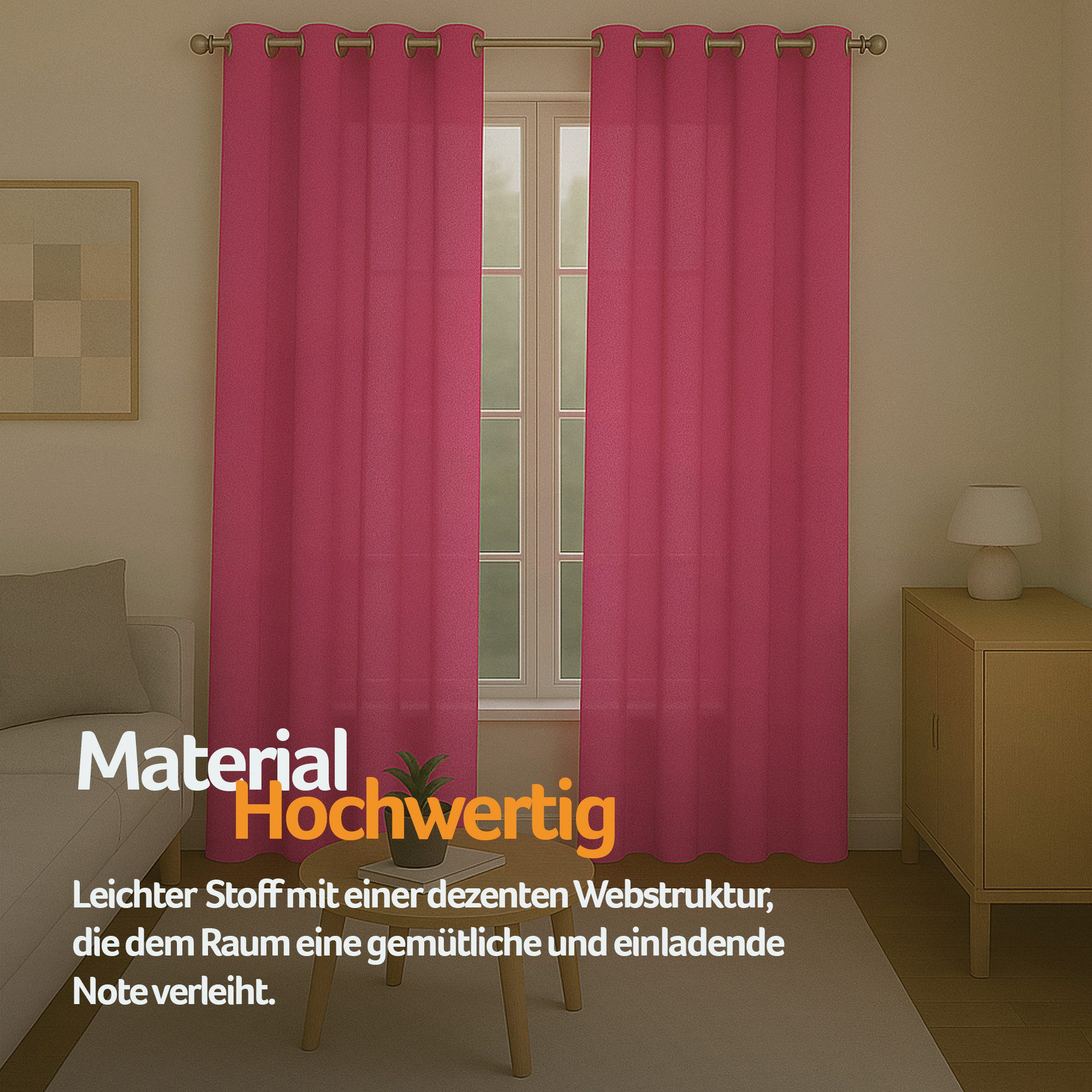 Bestlivings Gardine "Ellen" mit Ösen (2 St), Ösen, blickdicht, Polyester, matter Stoff, einfarbig, waschbar bei 30°C, bügelleicht, formstabil