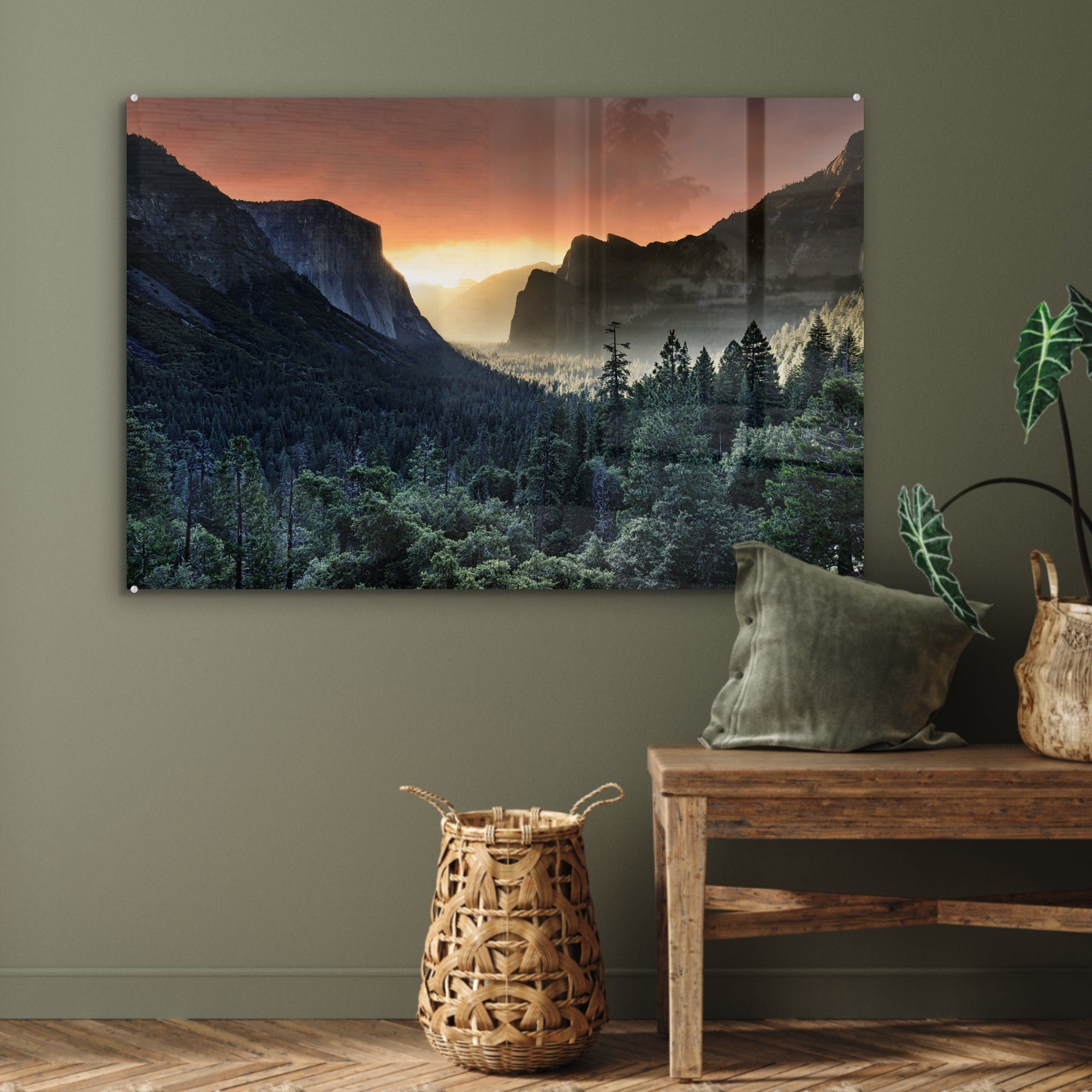 MuchoWow Acrylglasbild Ein nebliger Sonnenaufgang Yosemite-Nationalpark, Schlafzimmer (1 St), Wohnzimmer im & Acrylglasbilder