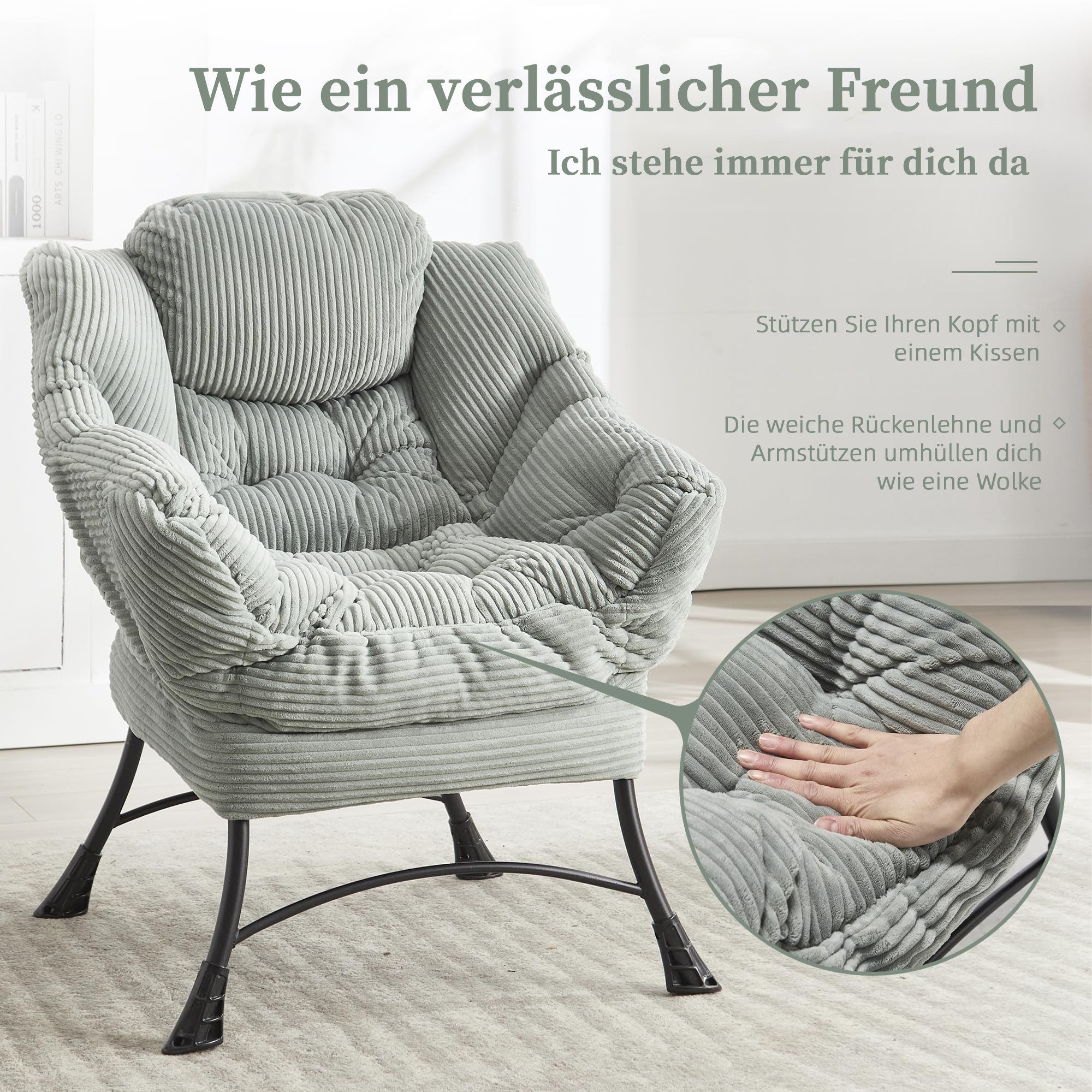 LVHOM Loungesessel Relaxsessel mit Hocker: Verbreitert/Sanftes Design,praktische Ergonomie (Gemütliche, extraweiche Polsterung, rutschfeste Schutzfüße, ergonomi – Bild 5 von 5