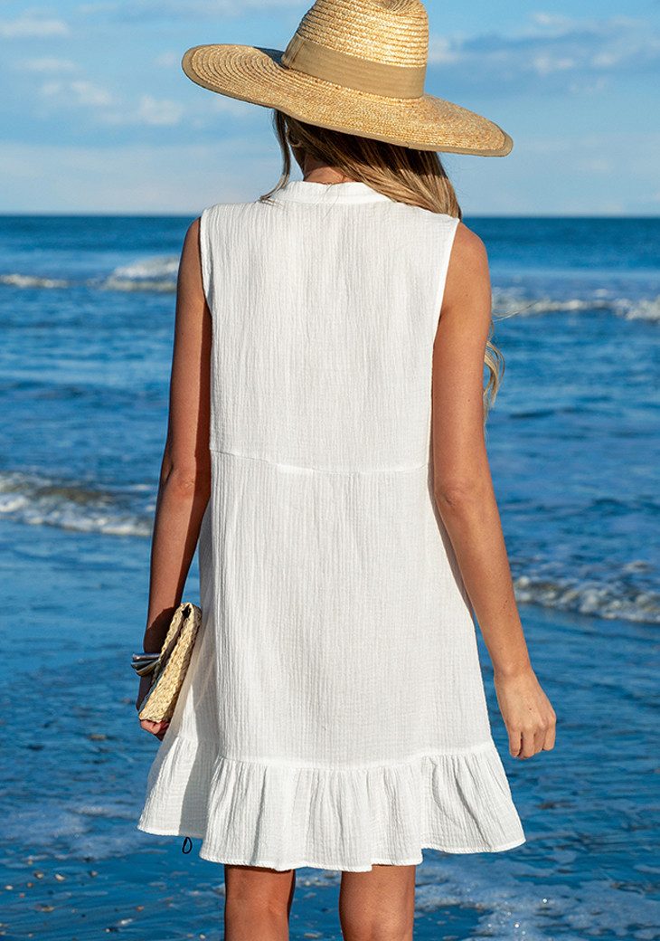 Cupshe Minikleid Mini ärmelloses Hemdkleid mit Rüschensaum Knöpfe vorne Rüschensaum – Bild 3 von 5