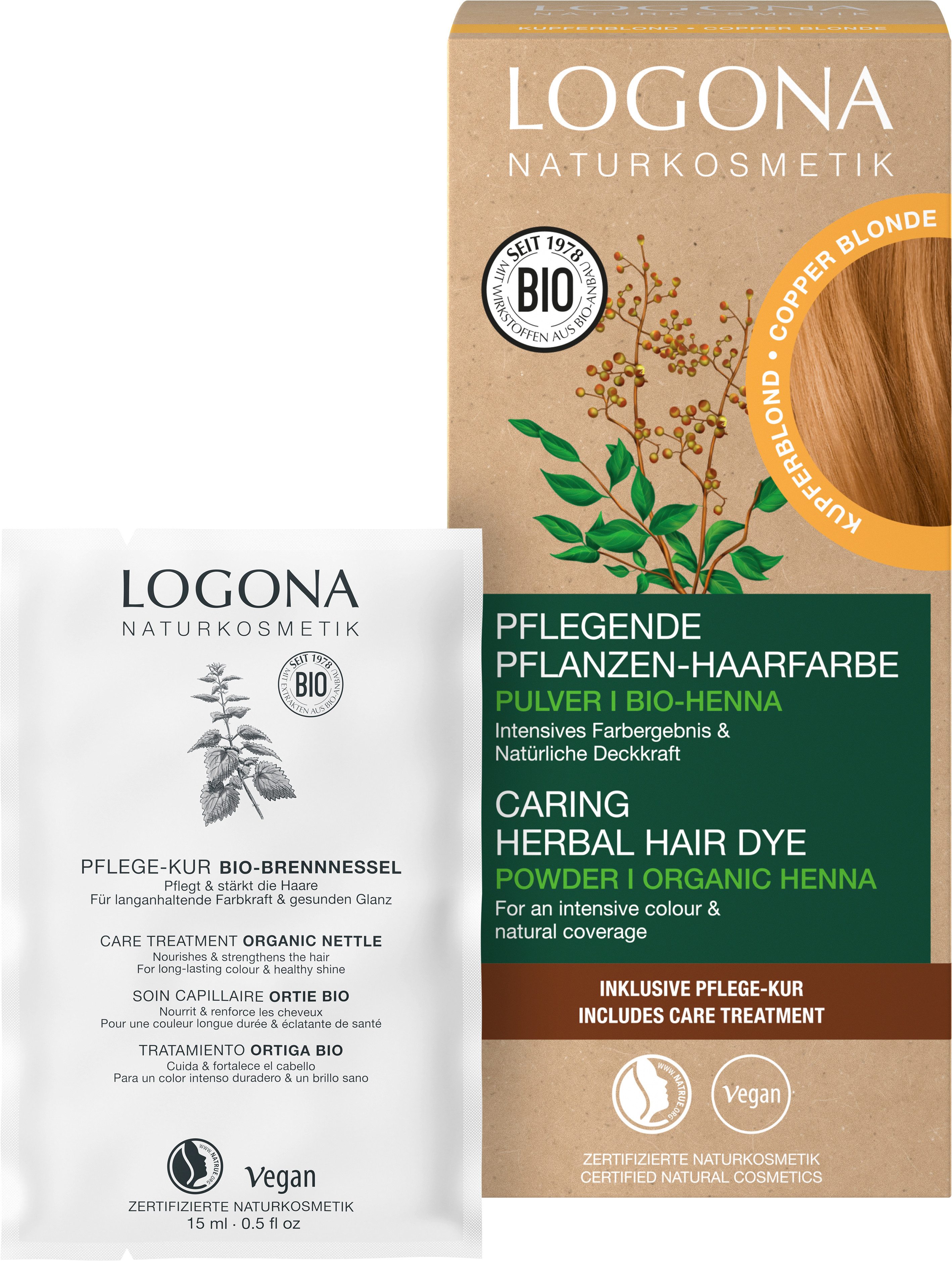 LOGONA Coloration PFLANZEN-HAARFARBE PULVER, für alle Haartypen, mit kochendem Wasser anrührbar, vegan