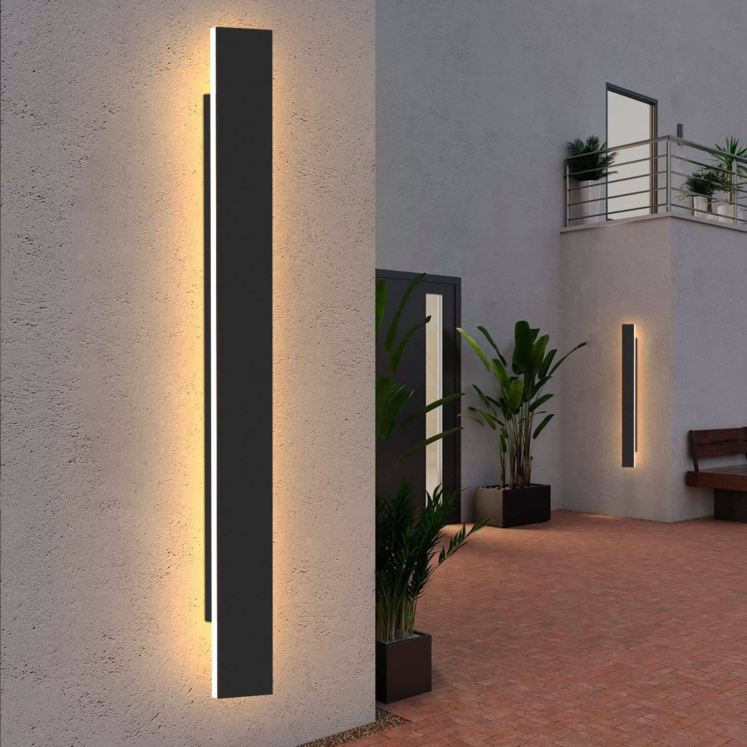 Nettlife LED Wandleuchte Außn IP65 100cm Schwarz Wandlampe 3000K Warmweiss Gärten, Wasserdicht, LED fest integriert, warmweiß, für Badezimmer Wohnzimmer Gärten Balkone Terrassen Flure