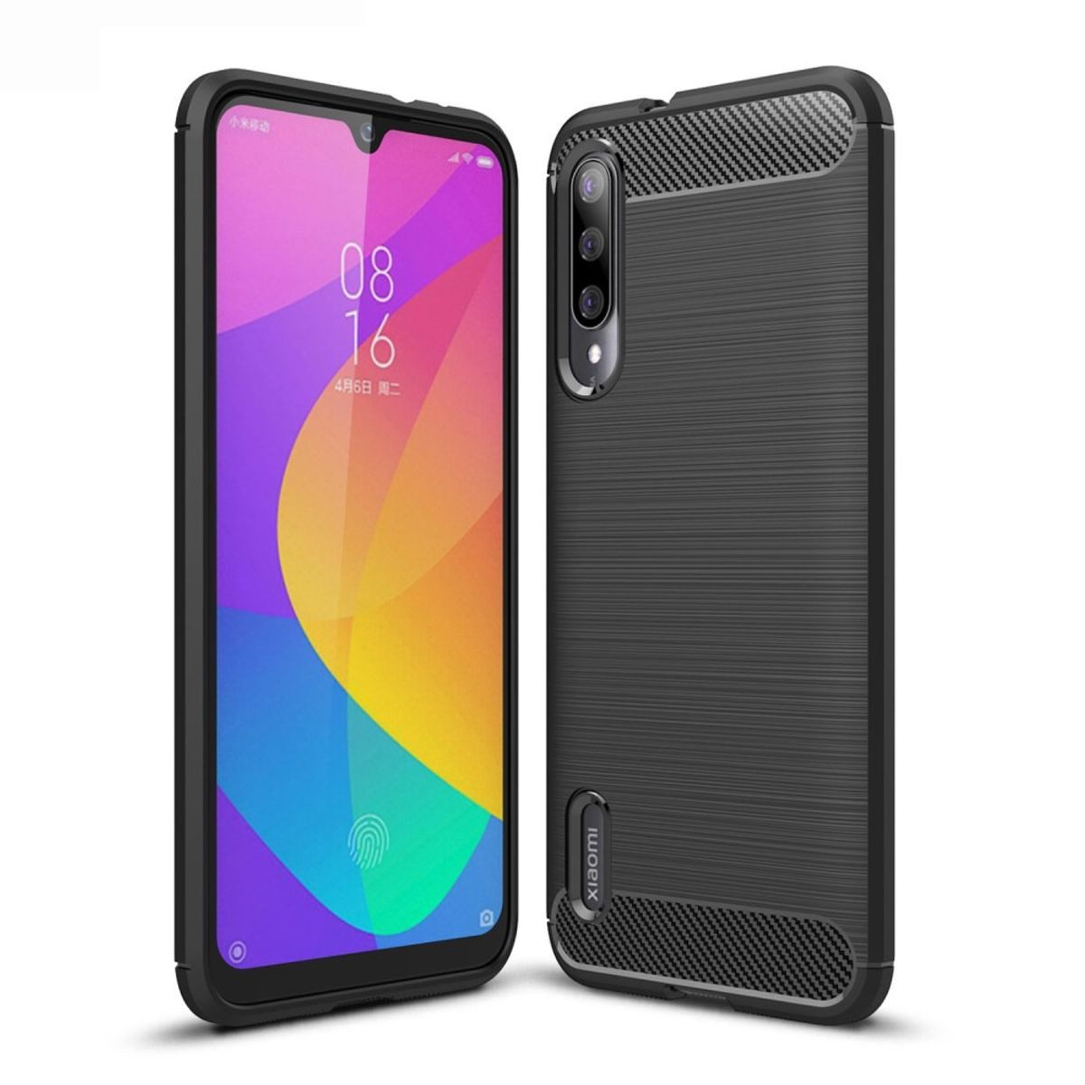 König Design Handyhülle Xiaomi Mi A3, Xiaomi Mi A3 Handyhülle Carbon Optik Backcover Schwarz
