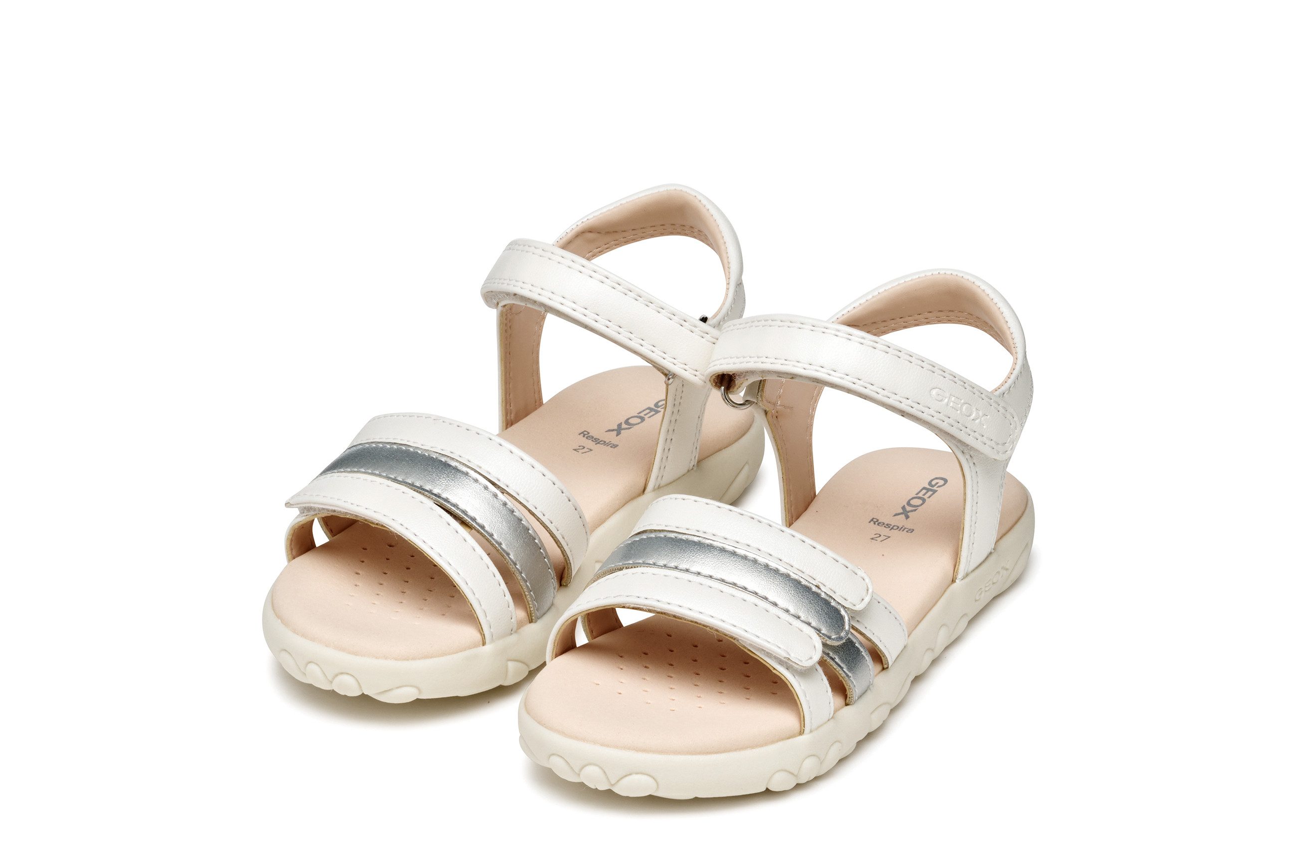 Geox J SANDAL HAITI GIRL Sandale, Glitzersandale, Klettschuh im Metallic Look