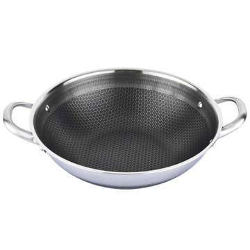 4BIG.fun Wok Wokpfanne mit Glasdeckel Wok 32 cm Asia Induktion, Edelstahl, abnehmbarer Griff, Induktion