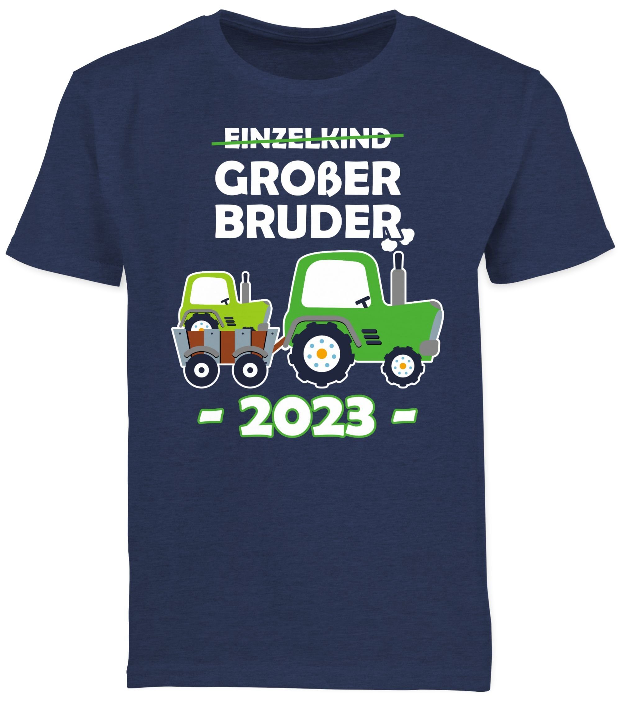 Shirtracer T-Shirt Meliert 2023 Bruder 02 Traktor Großer Einzelkind Bruder Dunkelblau Großer