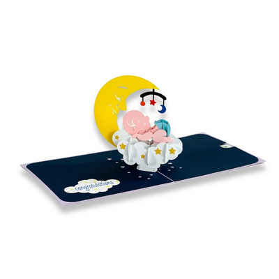 paperdora Geburtskarte 3D Pop-Up-Karte „Baby“ mit Umschlag und Wachssiegel - Grußkarte, Geburt Geschenk