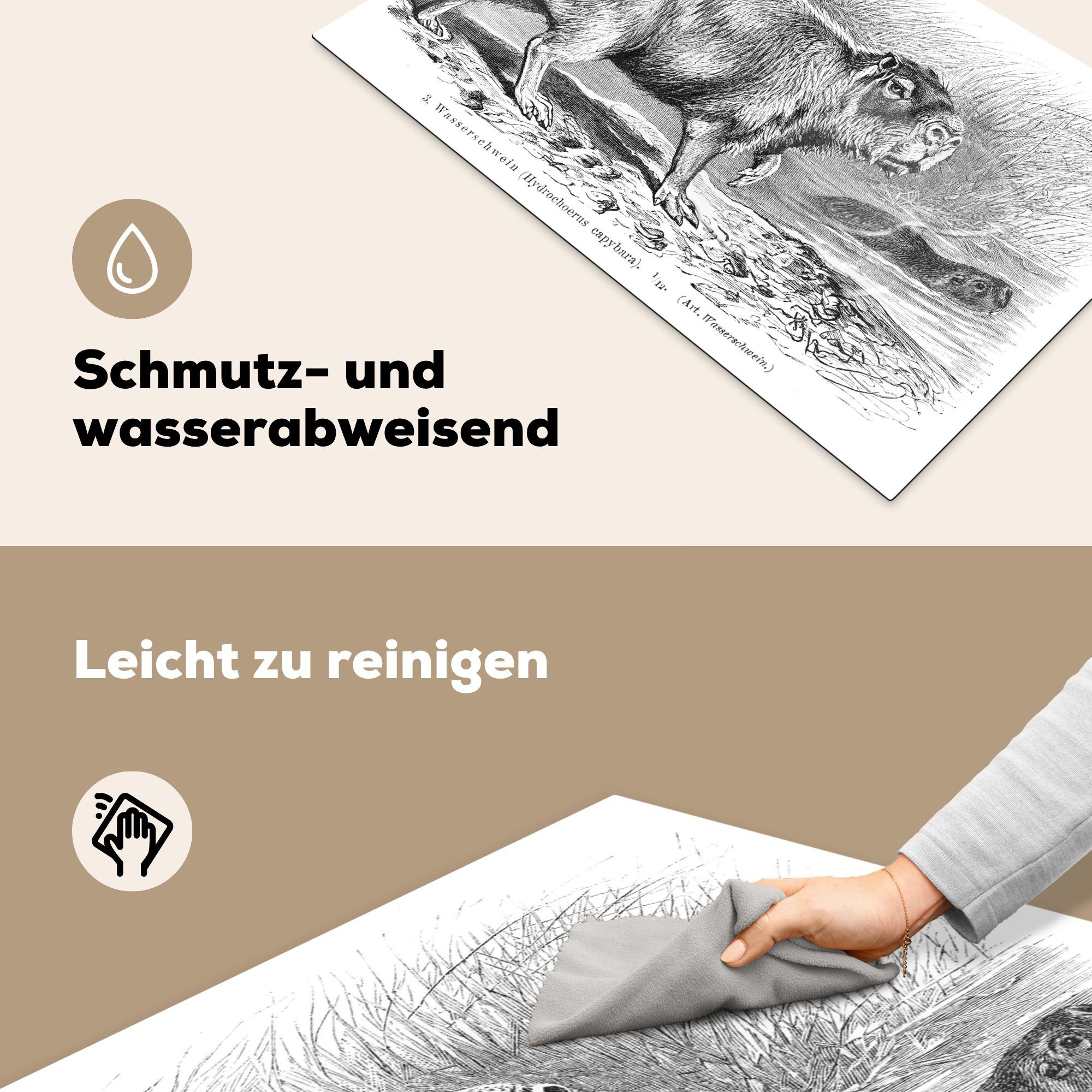 Wasserschweins MuchoWow Schwarz-Weiß, tlg), Ceranfeldabdeckung, für cm, in Vinyl, 83x51 küche (1 Eine Illustration Herdblende-/Abdeckplatte Arbeitsplatte eines