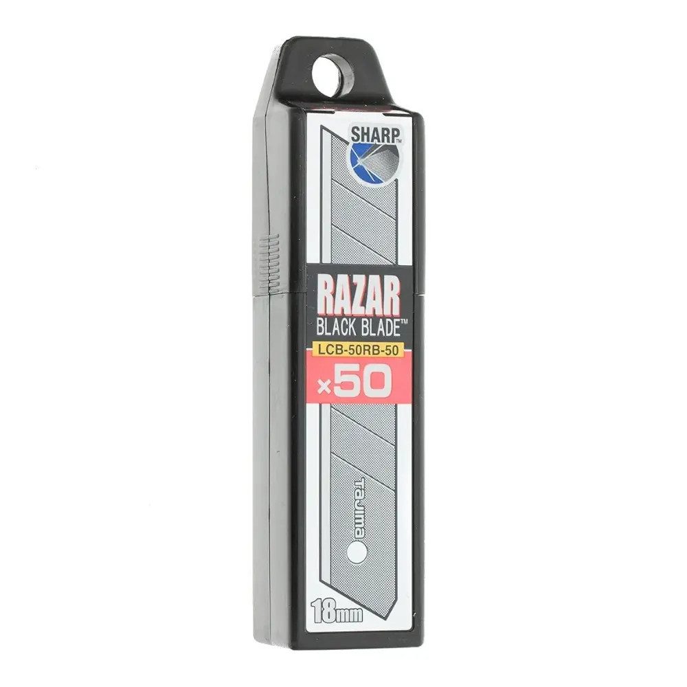 Tajima Cuttermesser Razar Black Blade Ersatzklingen 18mm, Box mit 50 Klingen, Klinge: 1,80 cm, schwarze Klinge, praktische Box, 18mm