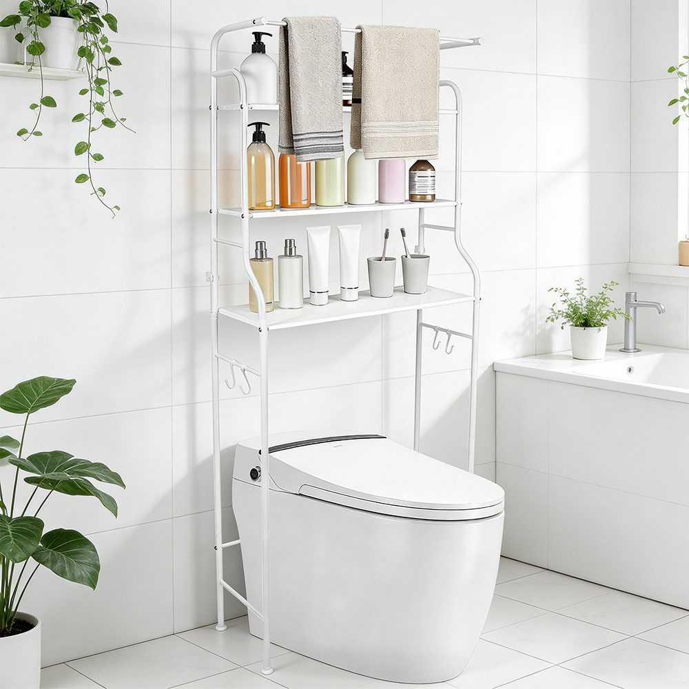 JEOBEST Badregal Toilettenregal mit 3 Ablagen, Platzsparend mit Haken 47 x 25 x 160 cm, 1-tlg., Toilettenregal, Badezimmerregal, Handtuchhalter – Bild 4 von 5