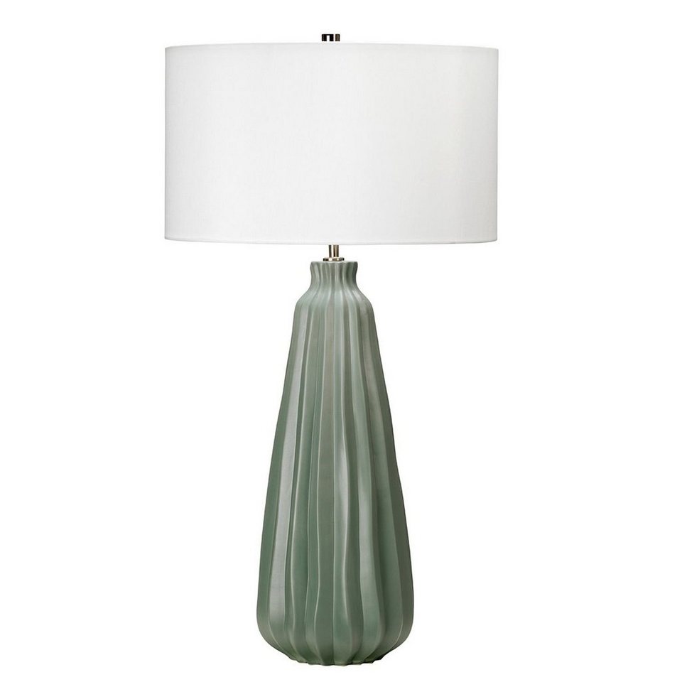 Licht-Erlebnisse Nachttischlampe LIBIELA, ohne Leuchtmittel, Tischleuchte  Weiß Grün E27 79,5 cm Keramik Klassisch Beleuchtung