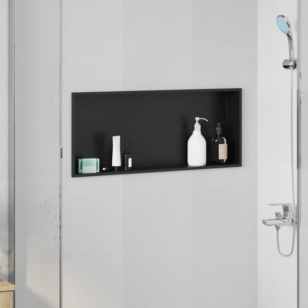 vidaXL Duschwand Duschnische Schwarz 75 x 30 x 9,5 cm Edelstahl, (1 tlg)