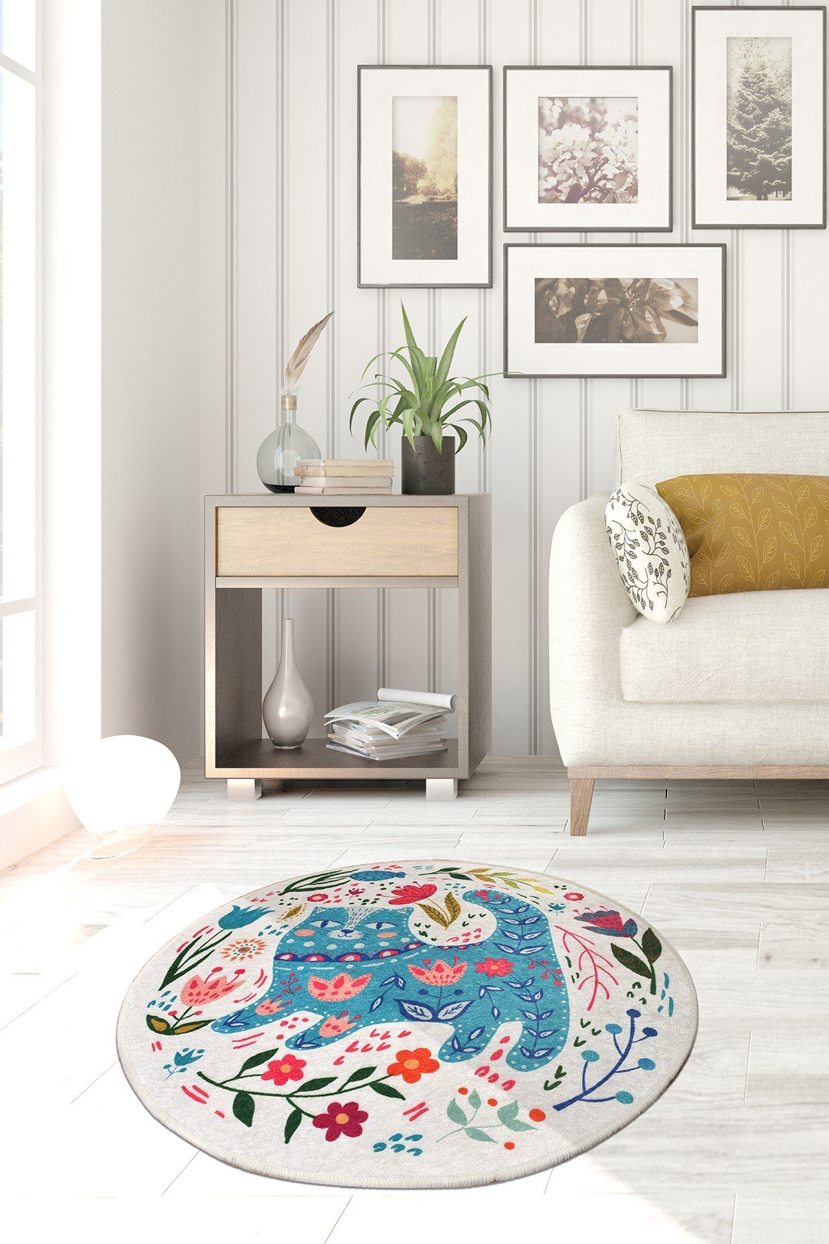 Conceptum Hypnose Teppich, Rund, Höhe: 4 mm, Wohnzimmer, Rund,Durchmesser: 100 cm