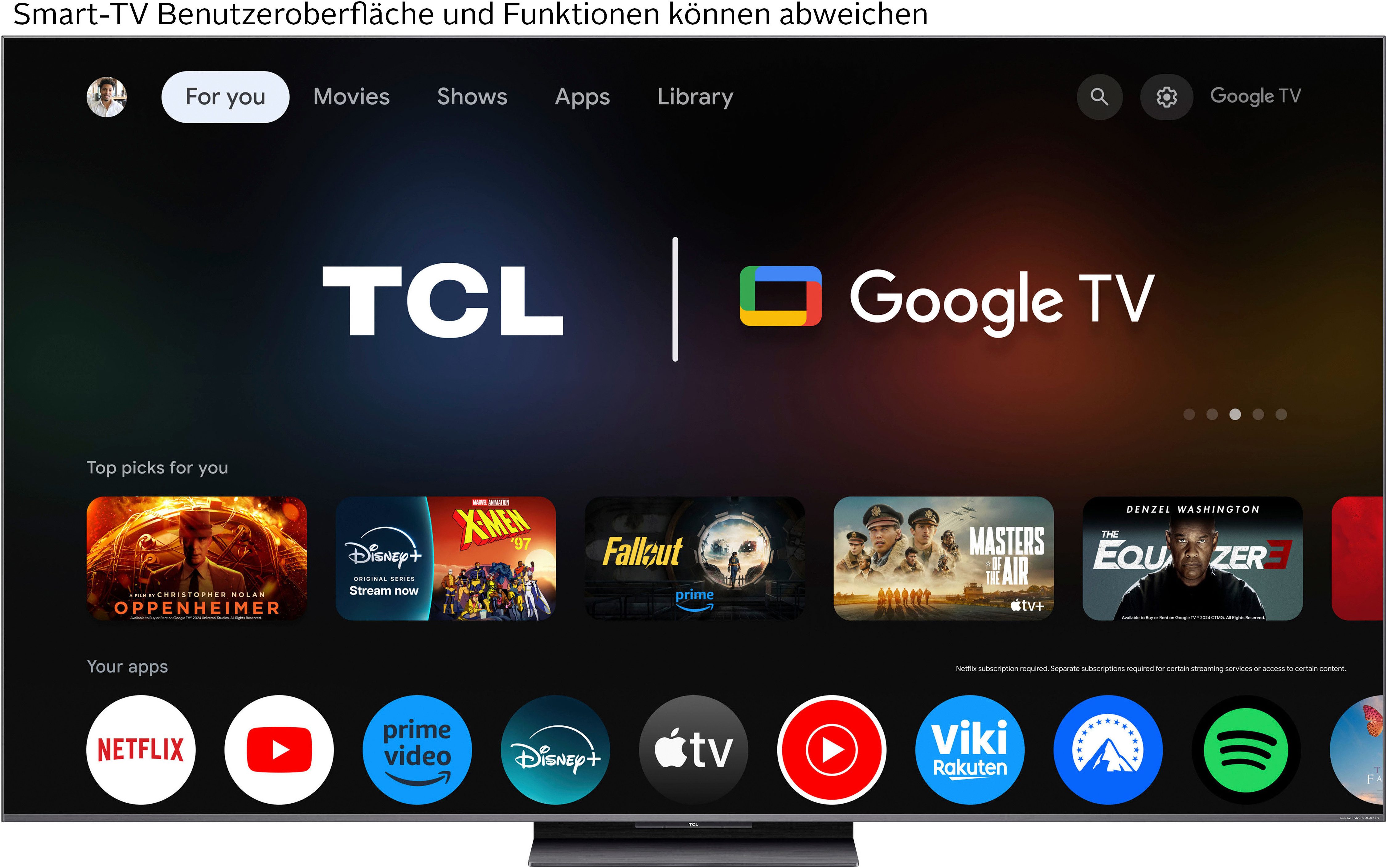 TCL 65Q8CX7 Mini-LED-Fernseher (164 cm/65 Zoll, 4K Ultra HD, Google TV, Smart-TV, Audio von Bang & Olufsen, Smart TV, Apple TV, 144Hz, 4K, Dolby Vision)