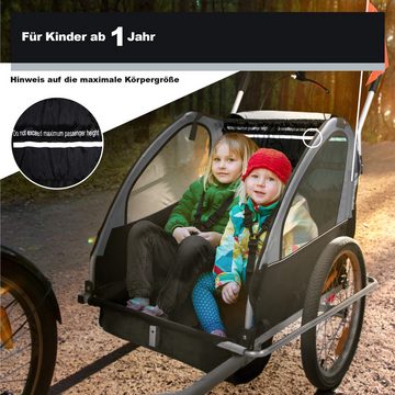Jago Fahrradhundeanhänger Kinderanhänger für 2 Kinder Fahrradanhänger Jogger mit Kupplung Bremse, Auch für Haustiere und Waren geeignet