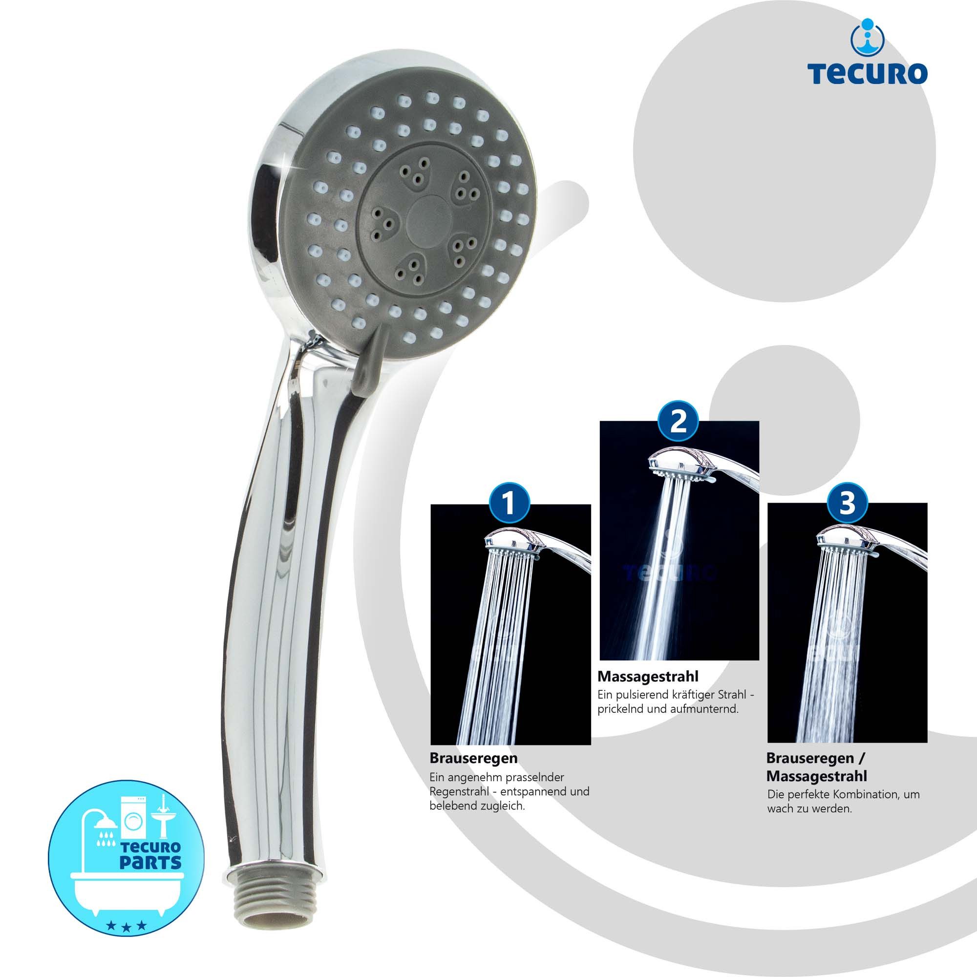 tecuro Duschbrause Komfort-Handbrause Ø 70 mm, mit 3-Funktionen und Antikal günstig online kaufen
