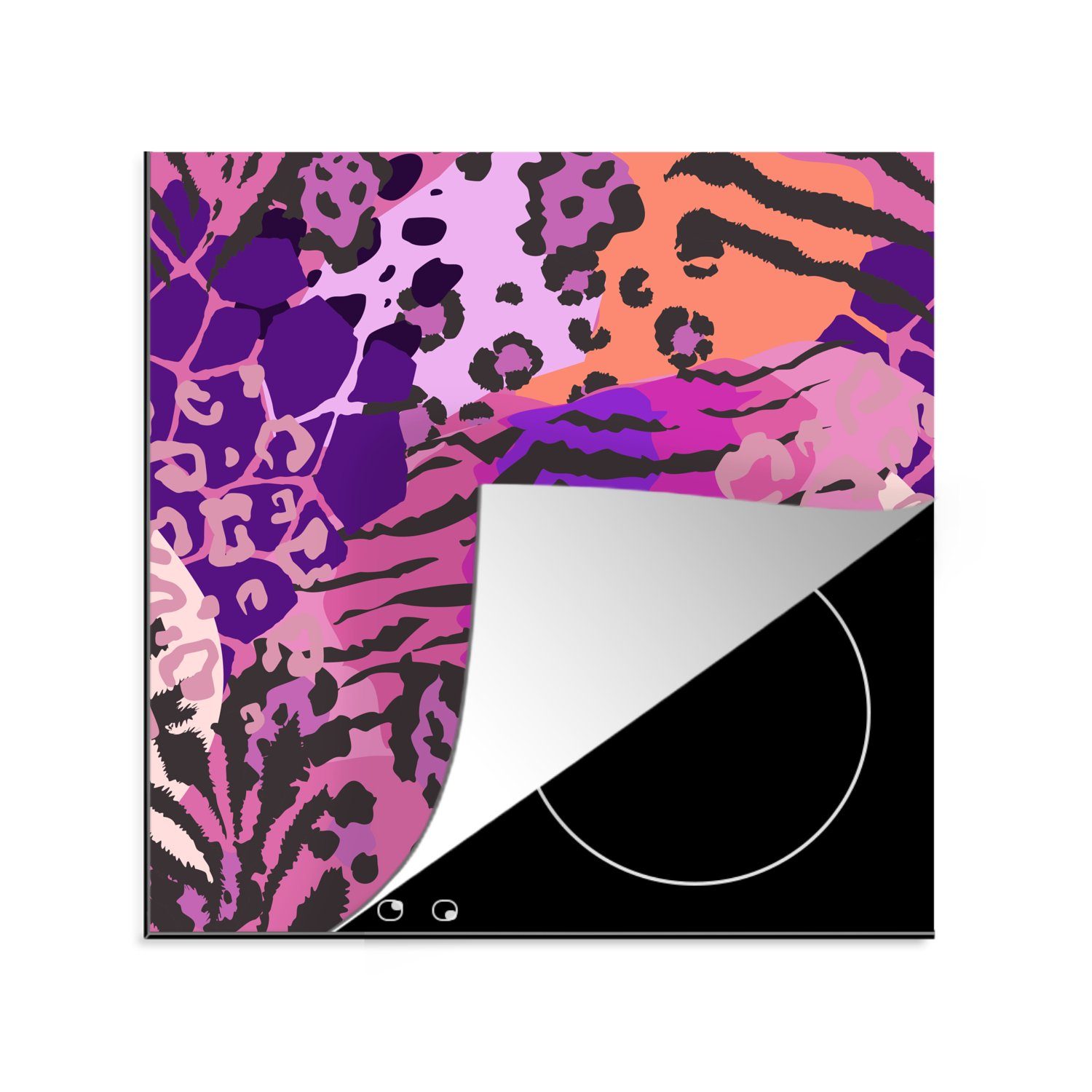 MuchoWow Herdblende-/Abdeckplatte Tiere - Pantherdruck - Rosa, Vinyl, (1 tlg), 78x78 cm, Ceranfeldabdeckung, Arbeitsplatte für küche | Herdabdeckplatten