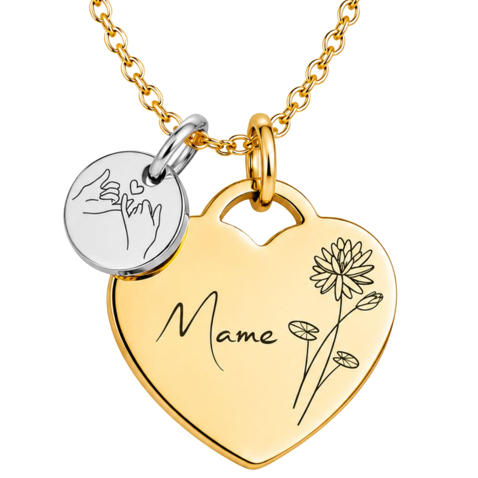 BS Schmuckdesign Kette mit Anhänger mit Gravur Personalisierte Halskette Damen Herzkette Name und Monatsblume Gravur (inkl. Gravur), vollständig personalisierbar inkl. Geschenkbox