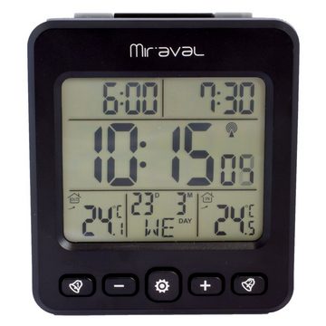 Miraval LCD Funkwecker mit Außensensor Wetterstation Datumsanzeige Funkuhr Kalender Datum 2 Alarme Datumsanzeige Snooze Funkwetterstation (Datumsanzeige, Funksignal, Temperaturanzeige, Aussensensor, AA-Batterien, Schwarz, Großer Display, Funkwecker)