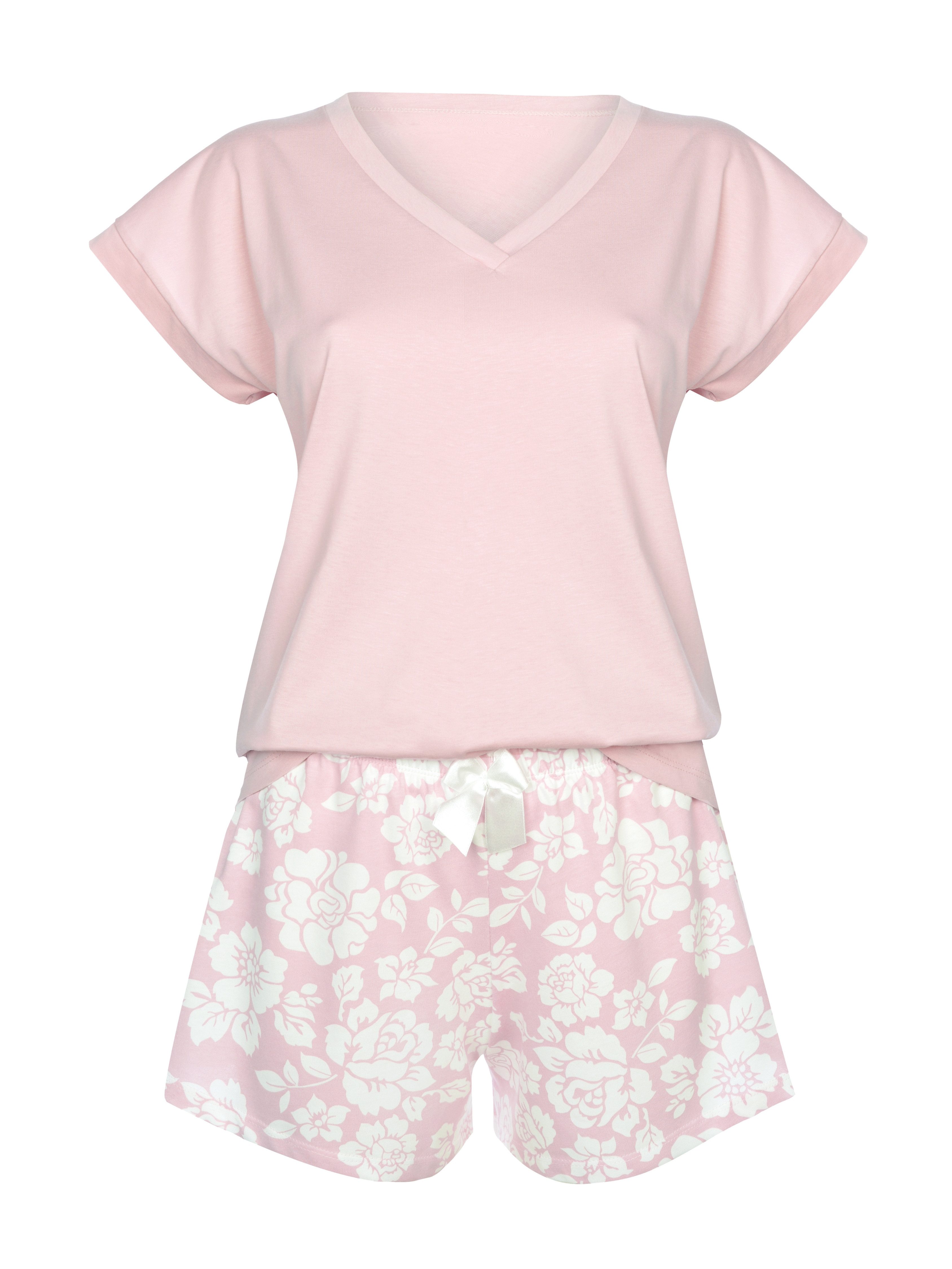 Donna Shorty Schlafanzug in zartem Rose (2 tlg) Basic-Shirt in Rose & Short günstig online kaufen