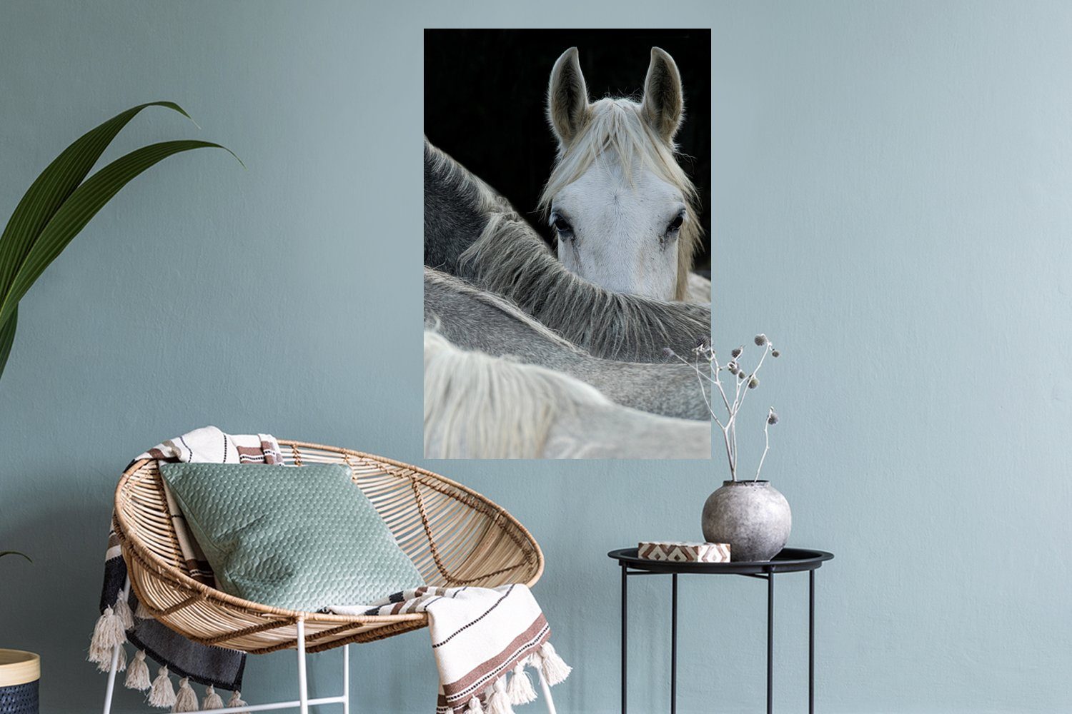 Selbstklebend, - - Schlafzimmer Pferde (1 MuchoWow - Weiß Wandsticker Wohnzimmer, Wandaufkleber, Schwarz St), Wandtattoo, Tiere