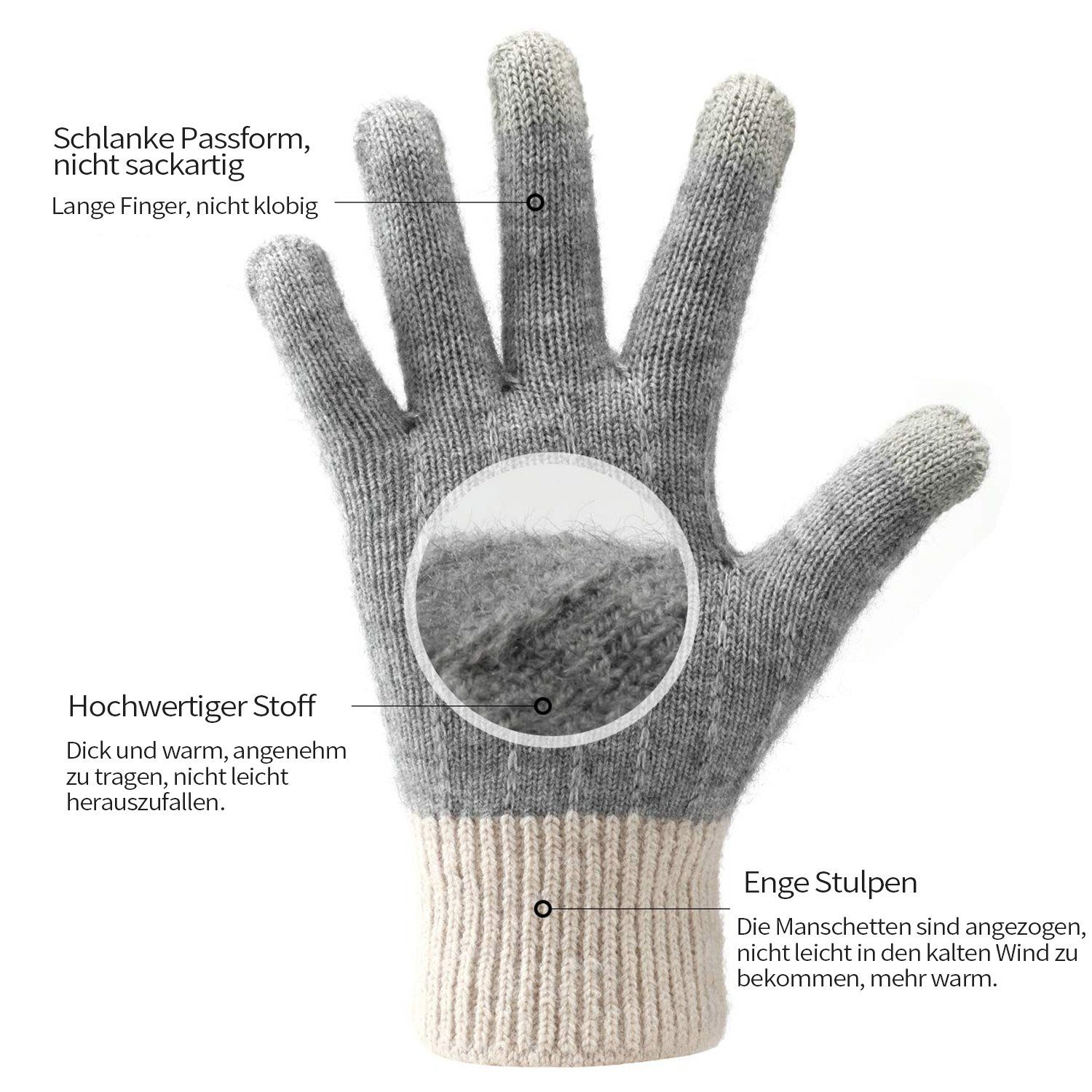 Handschuhe Winterhandschuhe Baumwollhandschuhe Damen Daisred Grau Radfahren Strick