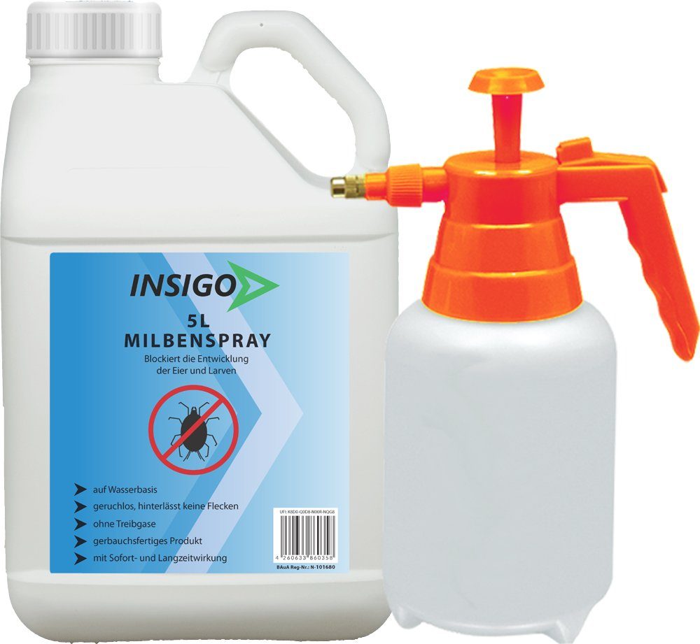 INSIGO Insektenspray Anti Milben-Spray Milben-Mittel Ungezieferspray, 5 l, auf Wasserbasis, geruchsarm, brennt / ätzt nicht, mit Langzeitwirkung | Insektizide
