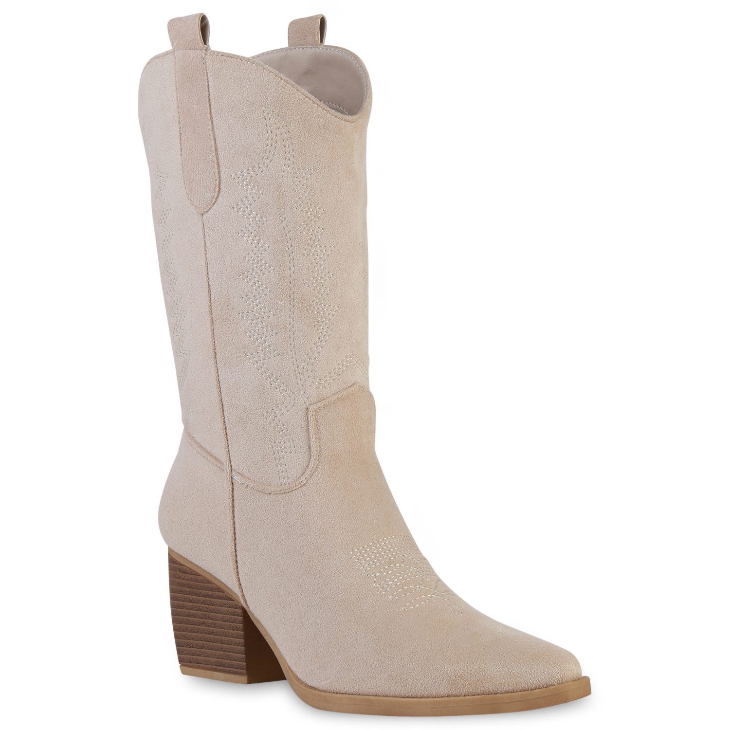 VAN HILL 20360038 SL DE1152 Damen Stiefel Beige Suede 38 Cowboystiefel Damen Stiefel Cowboystiefel Holzoptikabsatz Stickereien