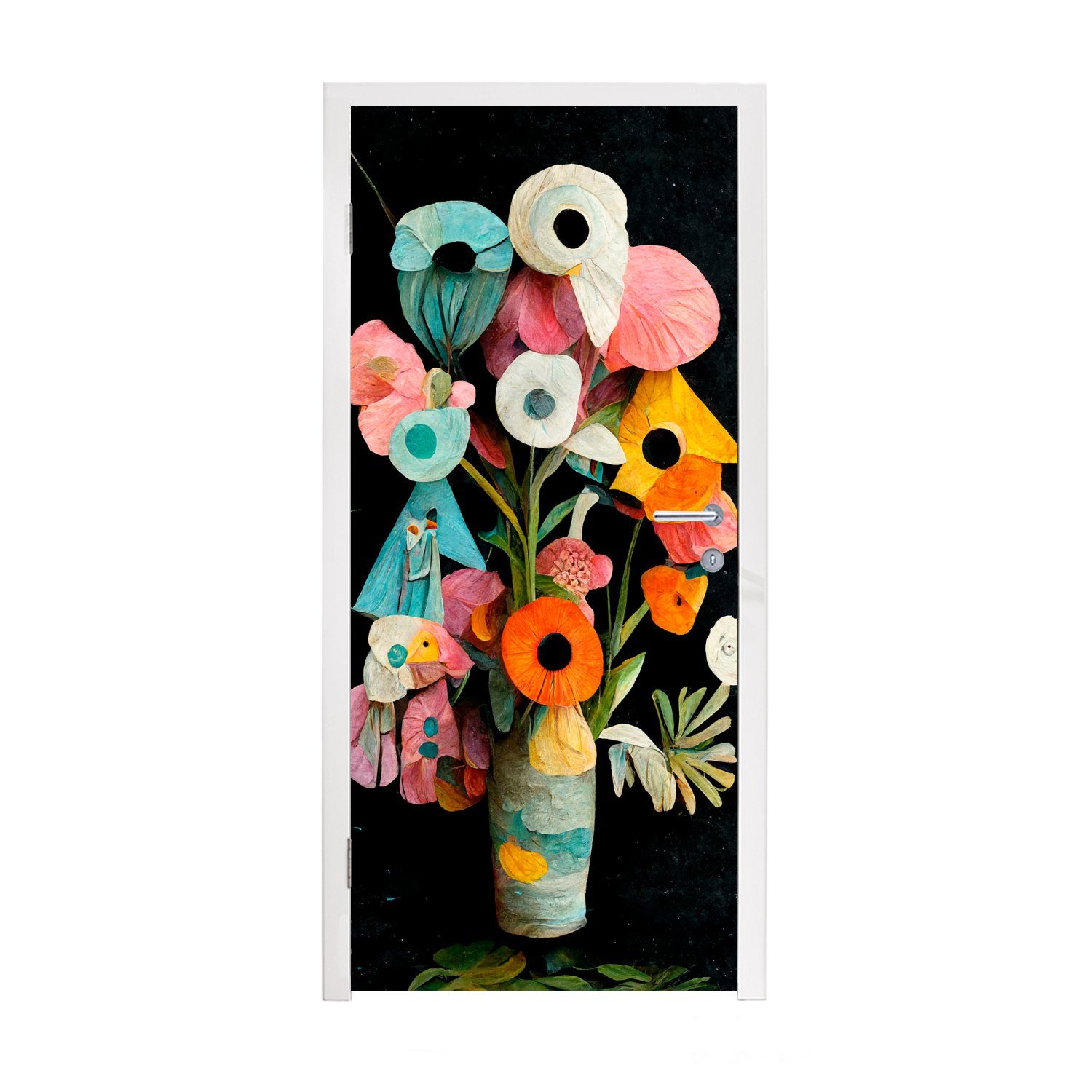 Vase bedruckt, Türtapete (1 St), Fototapete - MuchoWow Matt, - 75x205 für Tür, - Blumenstrauß cm Blumen Türaufkleber, Farben,