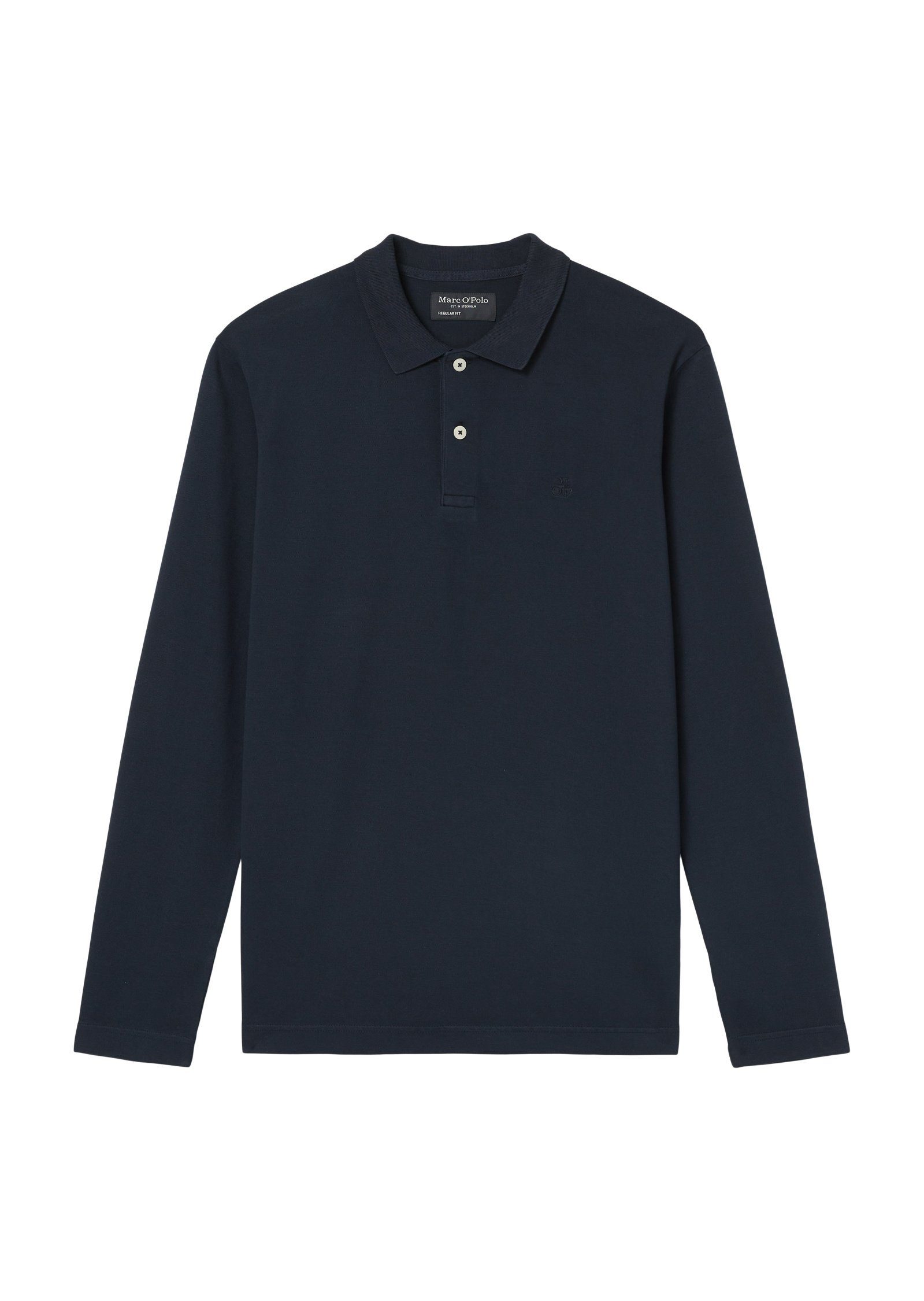 Elasthan O'Polo Bio-Baumwolle Langarm-Poloshirt dunkelblau mit Marc aus