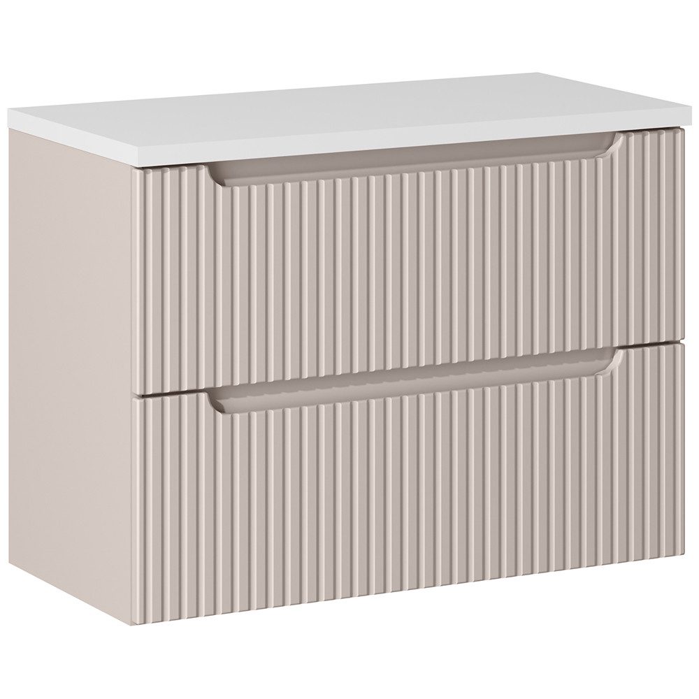 Lomadox Waschbeckenschrank NEWPORT-56-CASHMERE Waschtischunterschrank 80cm in kaschmir und weiß mit gerillter Front